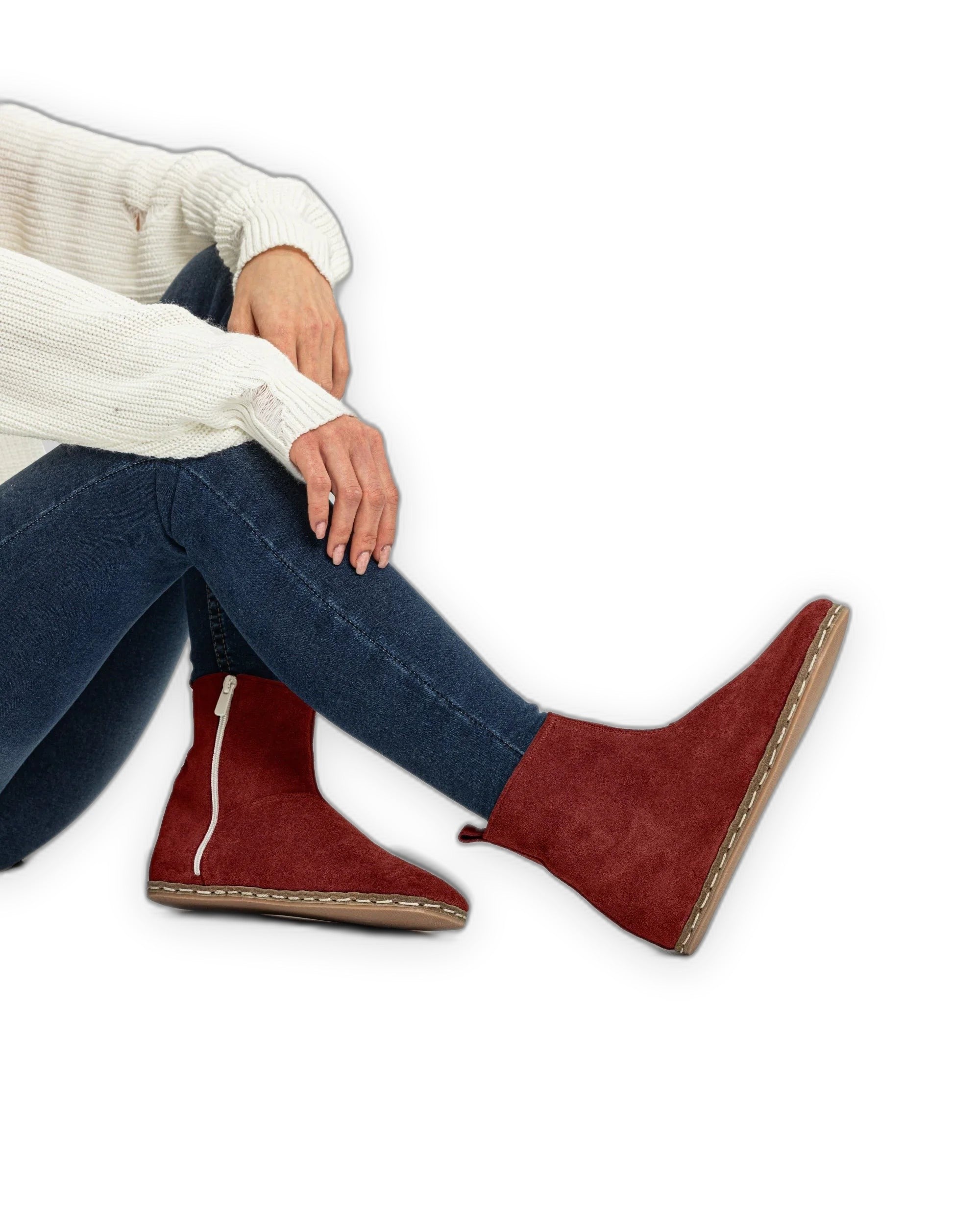 Women's Burgundy Chelsea Boots - Handcrafted Calf Leather Wide Toe Box | Bespoky