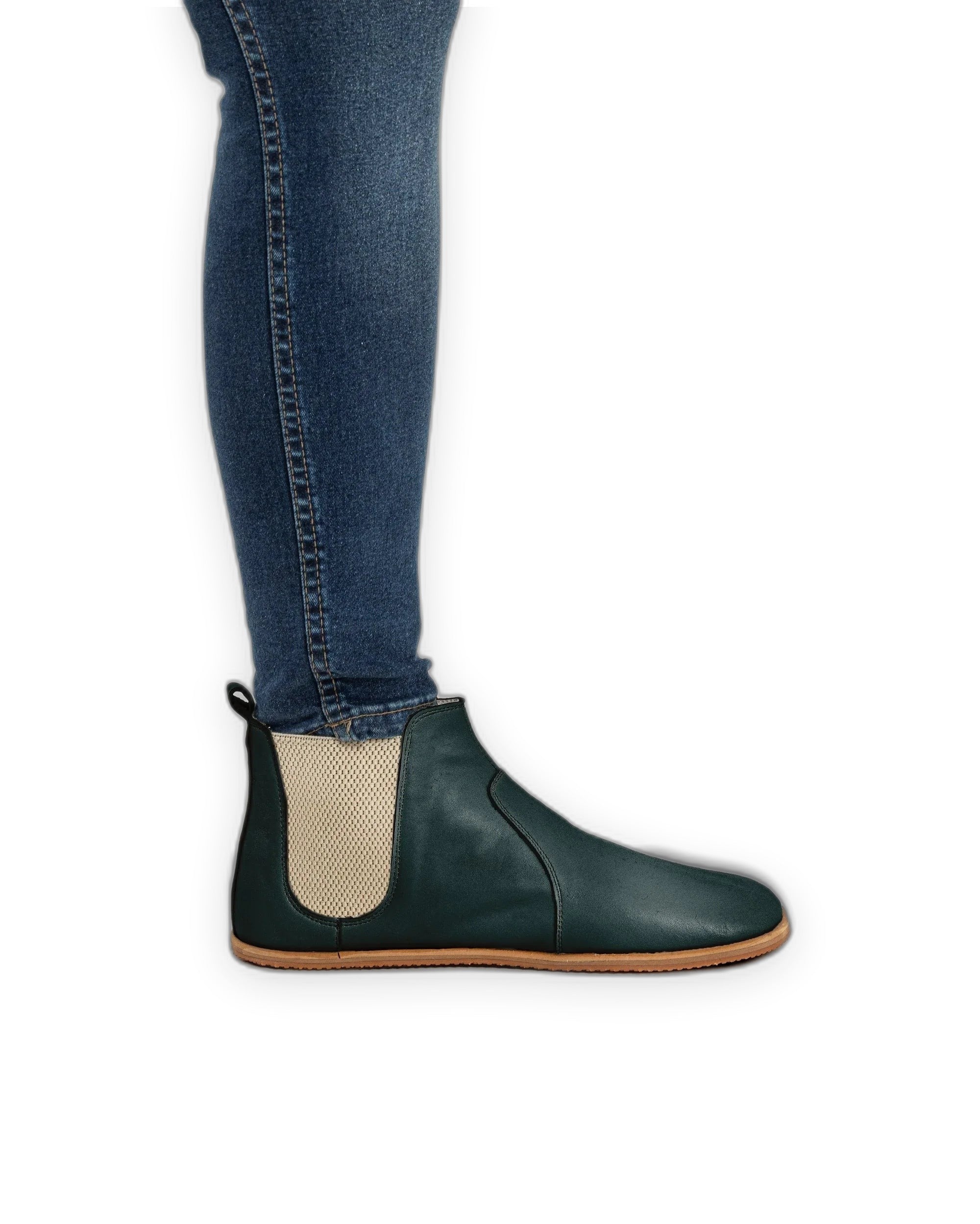 Pair Dark Green Chelsea Boots - Barefoot Wide Toe Calf Leather | Bespoky