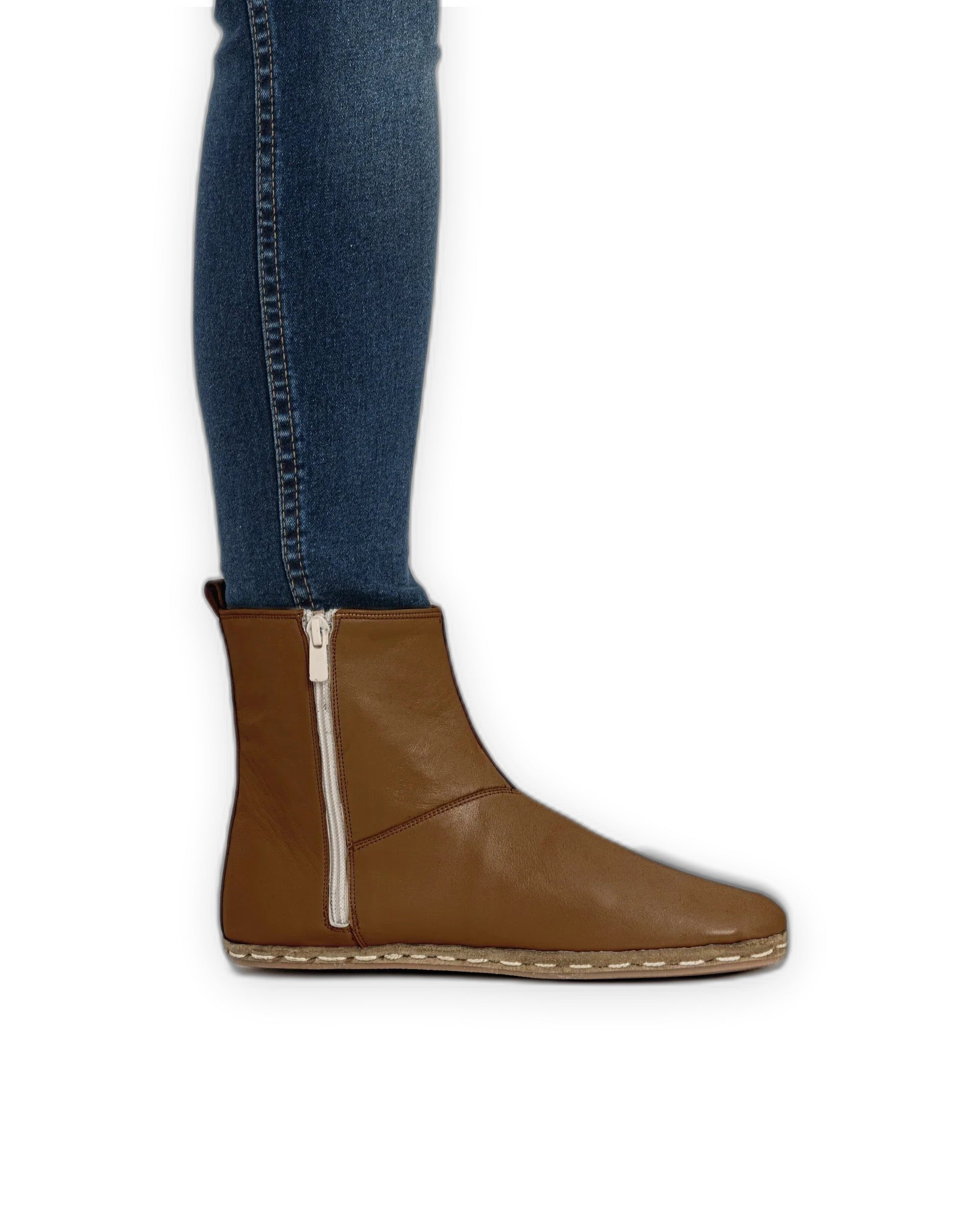 Pair Dark Tan Chelsea Boots - Barefoot Wide Toe Calf Leather | Bespoky