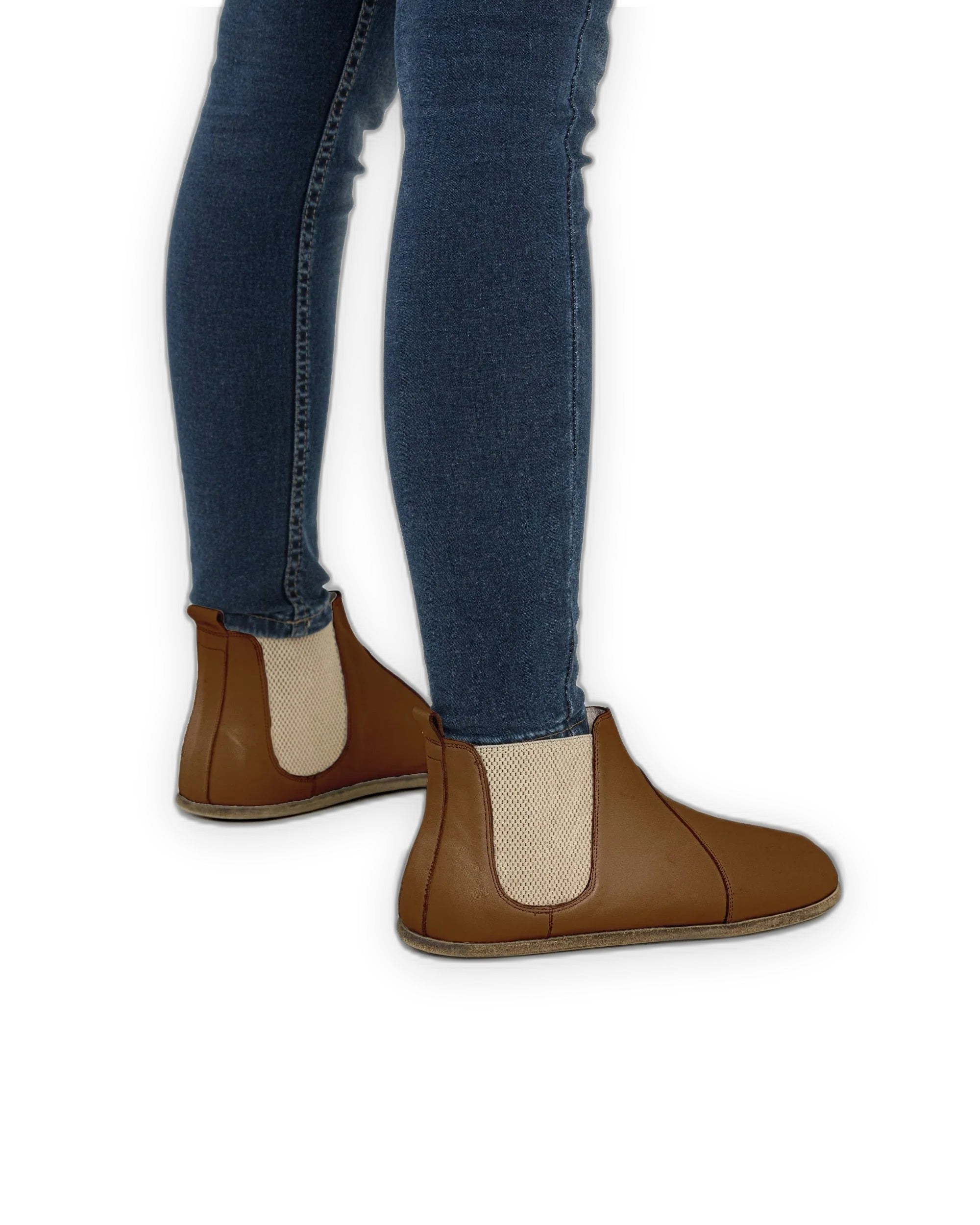 Pair Dark Tan Chelsea Boots - Barefoot Wide Toe Calf Leather | Bespoky