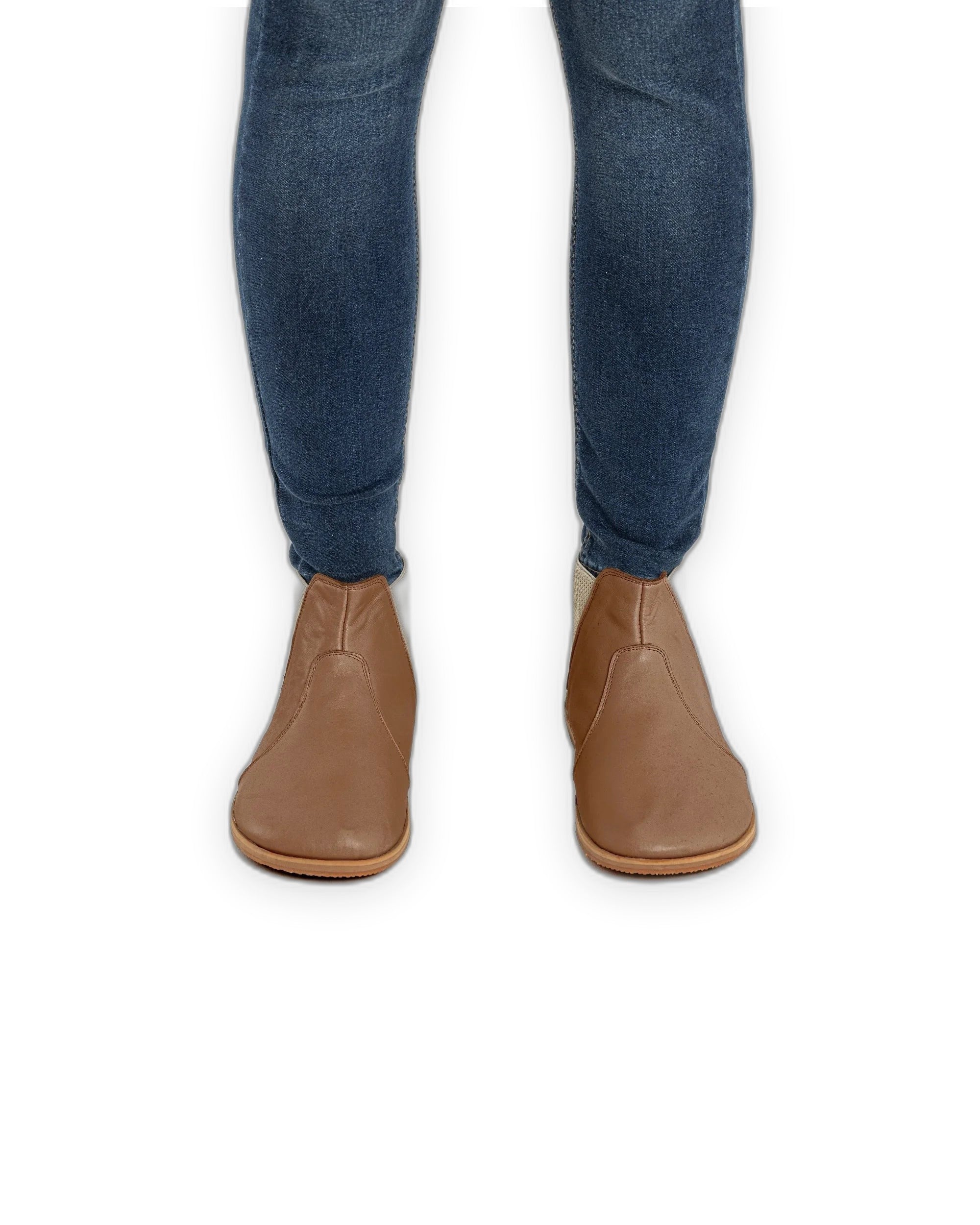 Pair Tan Chelsea Boots - Barefoot Wide Toe Calf Leather | Bespoky