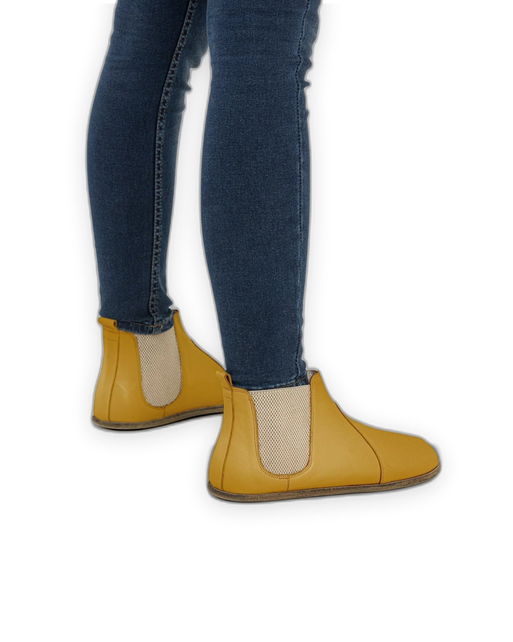 Pair Mustard Chelsea Boots - Barefoot Wide Toe Calf Leather | Bespoky