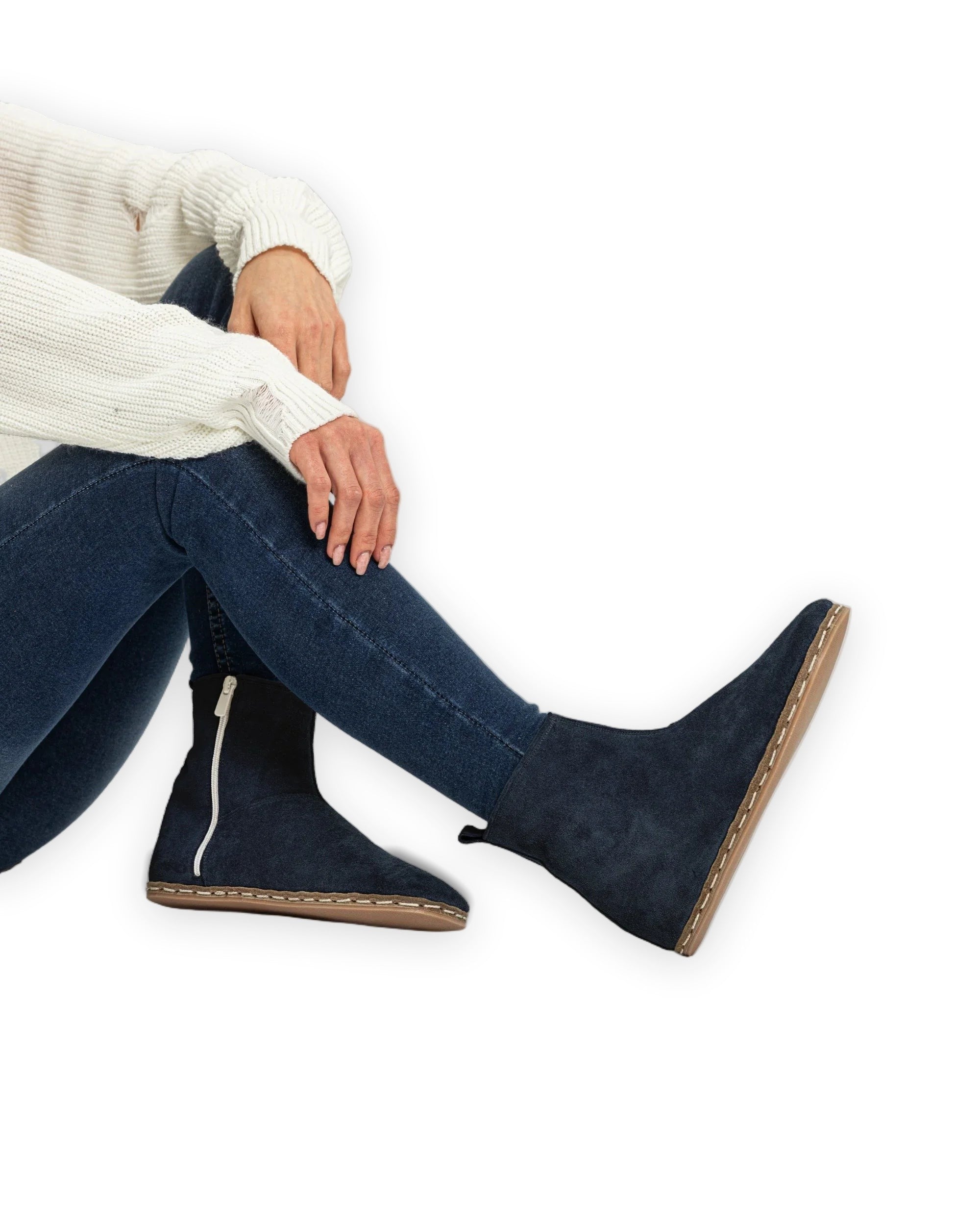 Women's Navy Chelsea Boots - Handcrafted Calf Leather Wide Toe Box | Bespoky