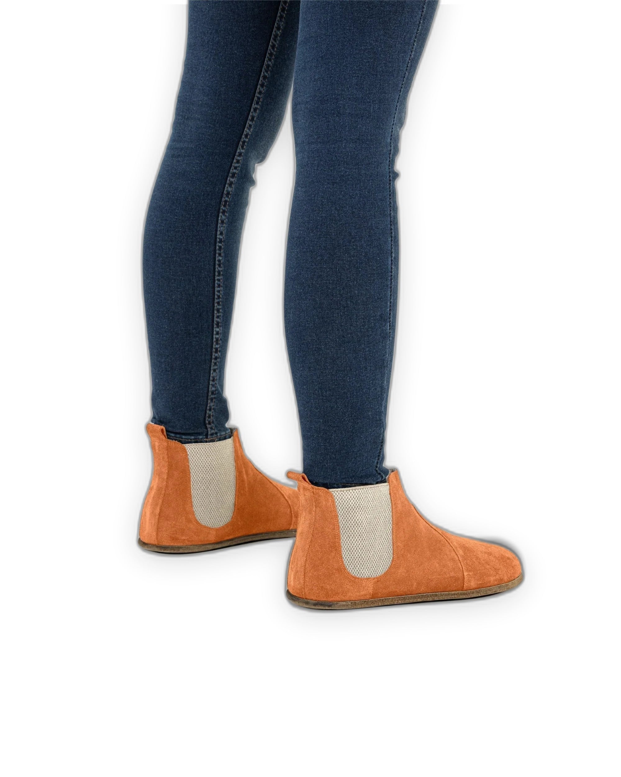 Pair Orange Chelsea Boots - Barefoot Wide Toe Calf Leather | Bespoky