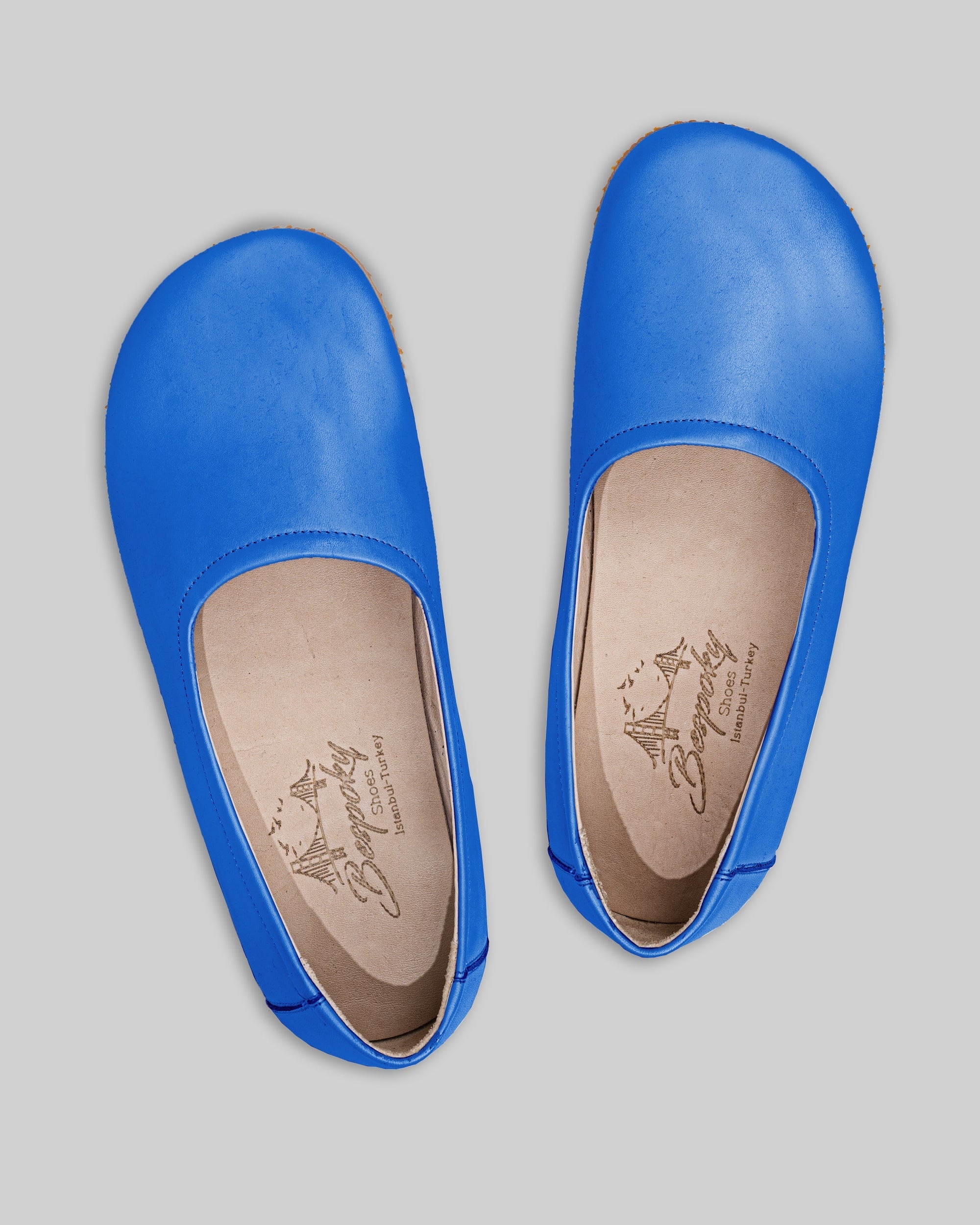 Side view Blue Ballet Flats - Calf Leather Zero Drop | Bespoky