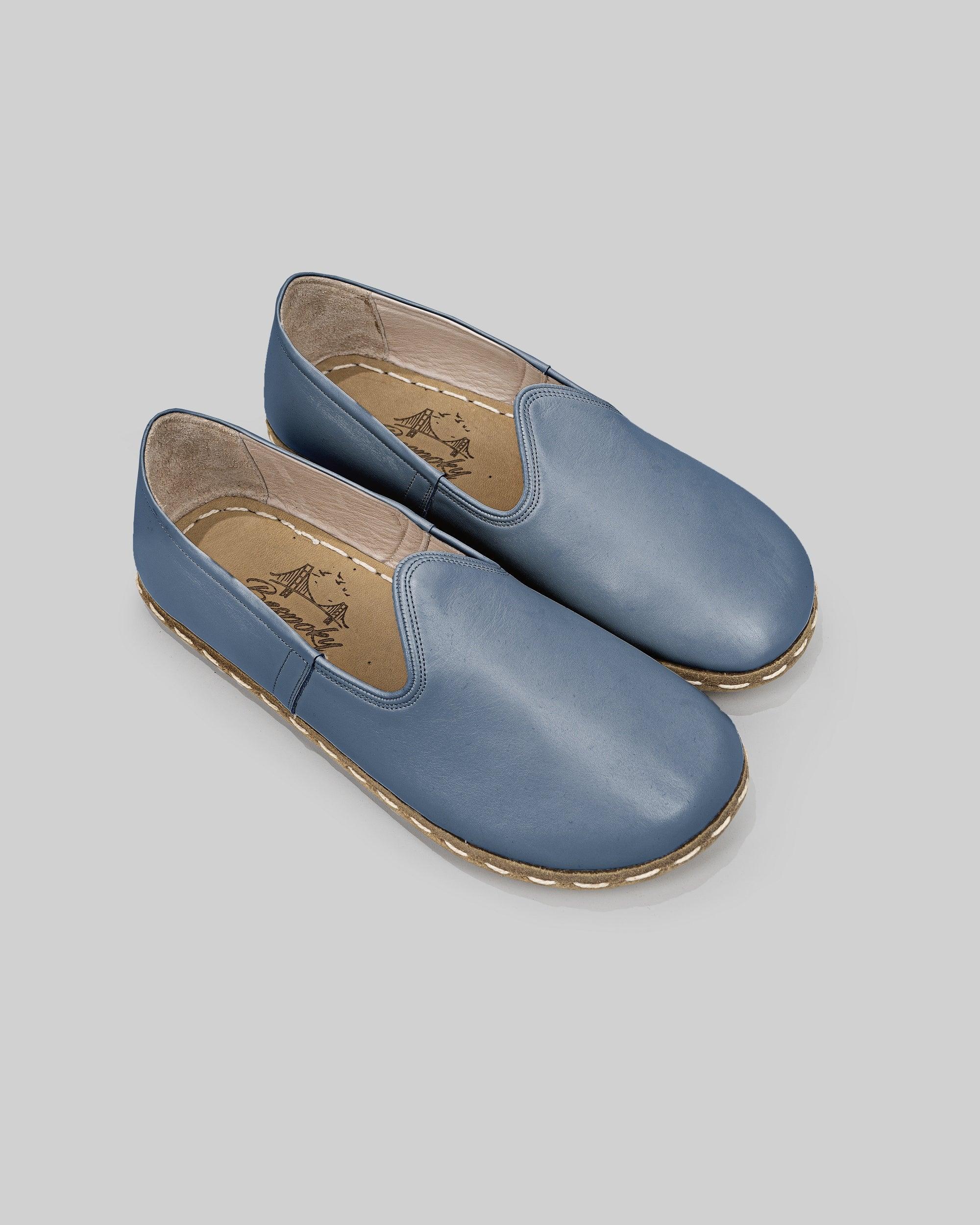 Men's Jean Blue Barefoot Yemeni - Handcrafted Calf Leather Wide Toe Box | Bespoky