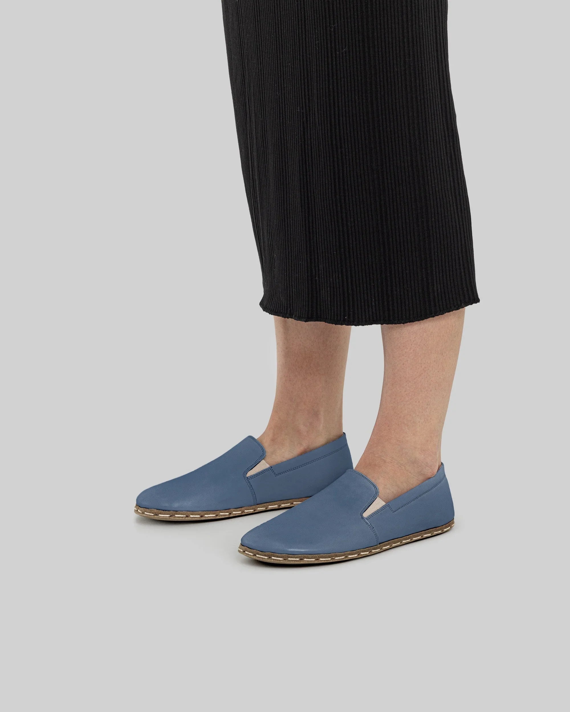 Detail Jean Blue Barefoot Shoes - Handcrafted Calf Leather Turkey | Bespoky