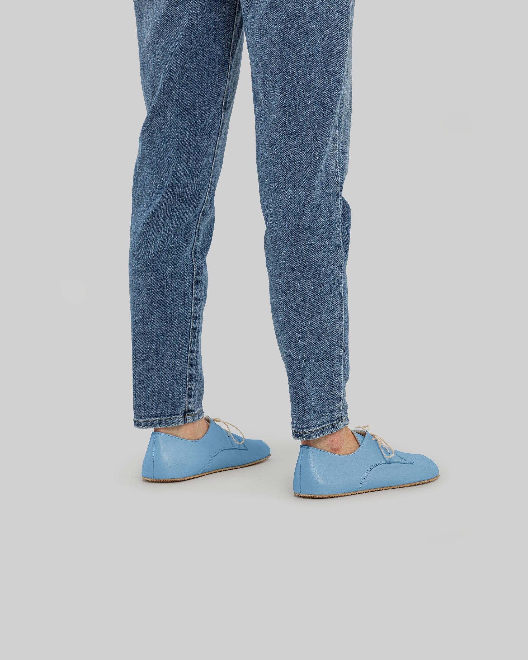 Pair Baby Blue Oxford Shoes - Barefoot Wide Toe Calf Leather | Bespoky