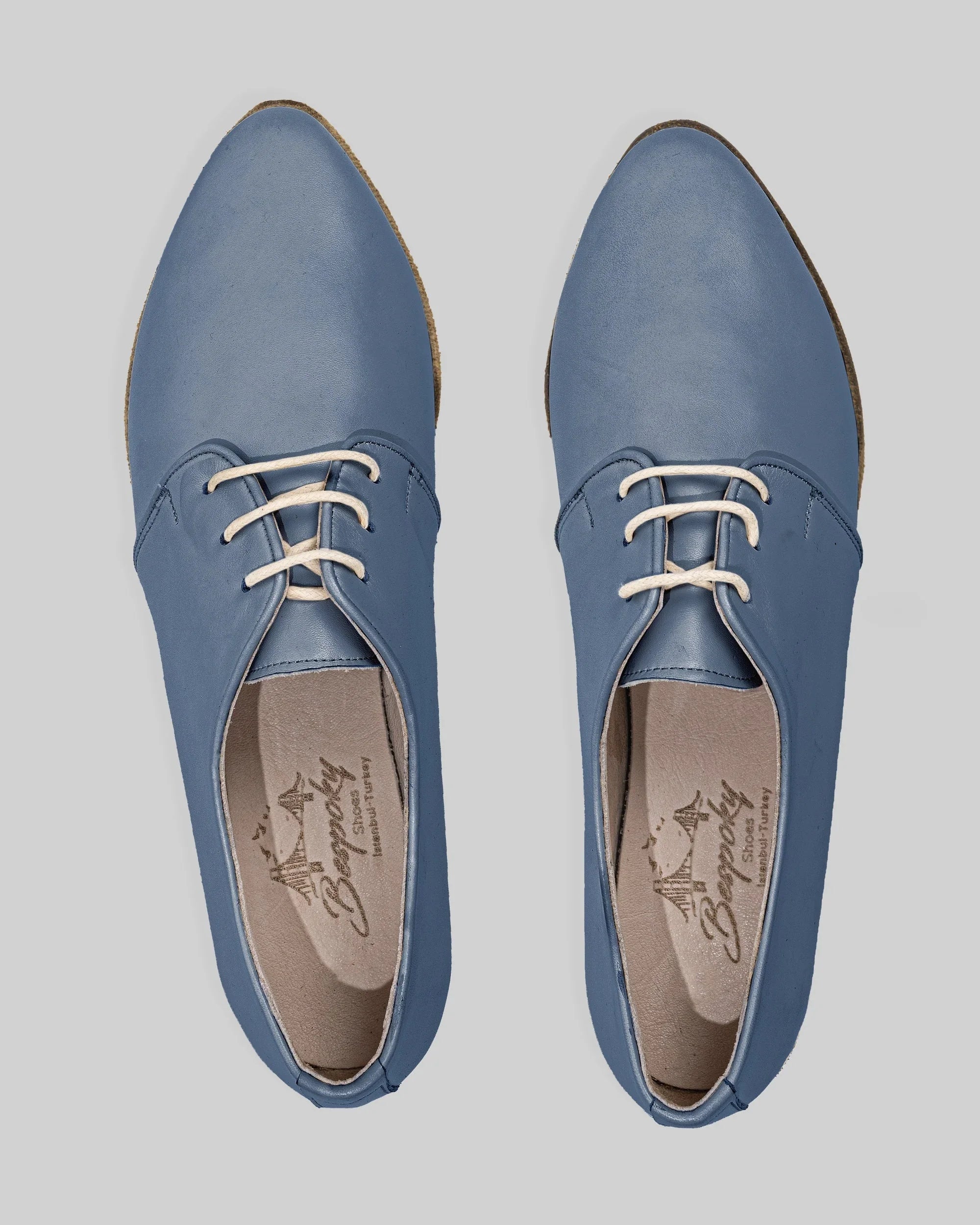Side view Jean Blue Pointed Toe Oxford - Calf Leather Zero Drop | Bespoky
