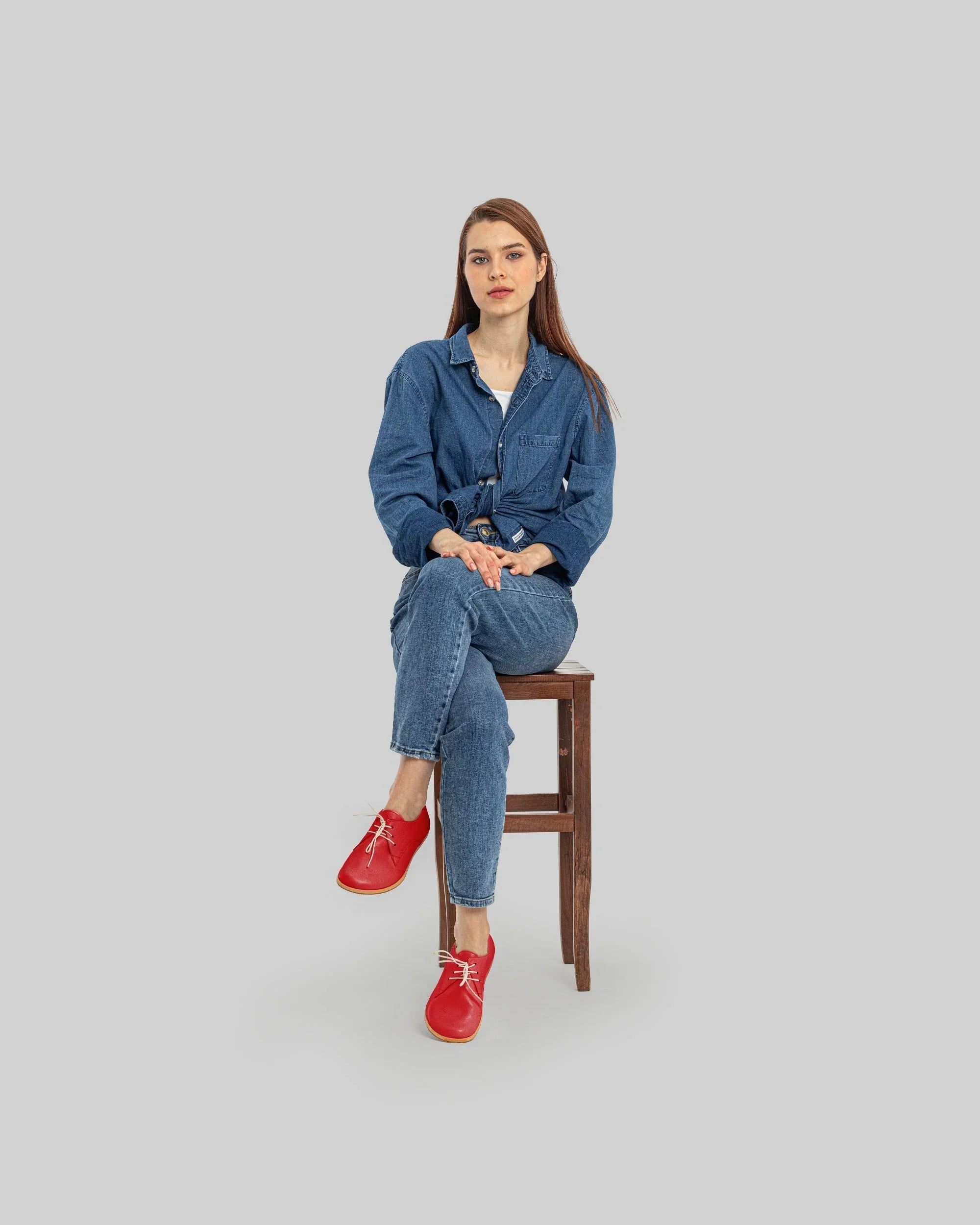 Pair Red Oxford Shoes - Barefoot Wide Toe Calf Leather | Bespoky