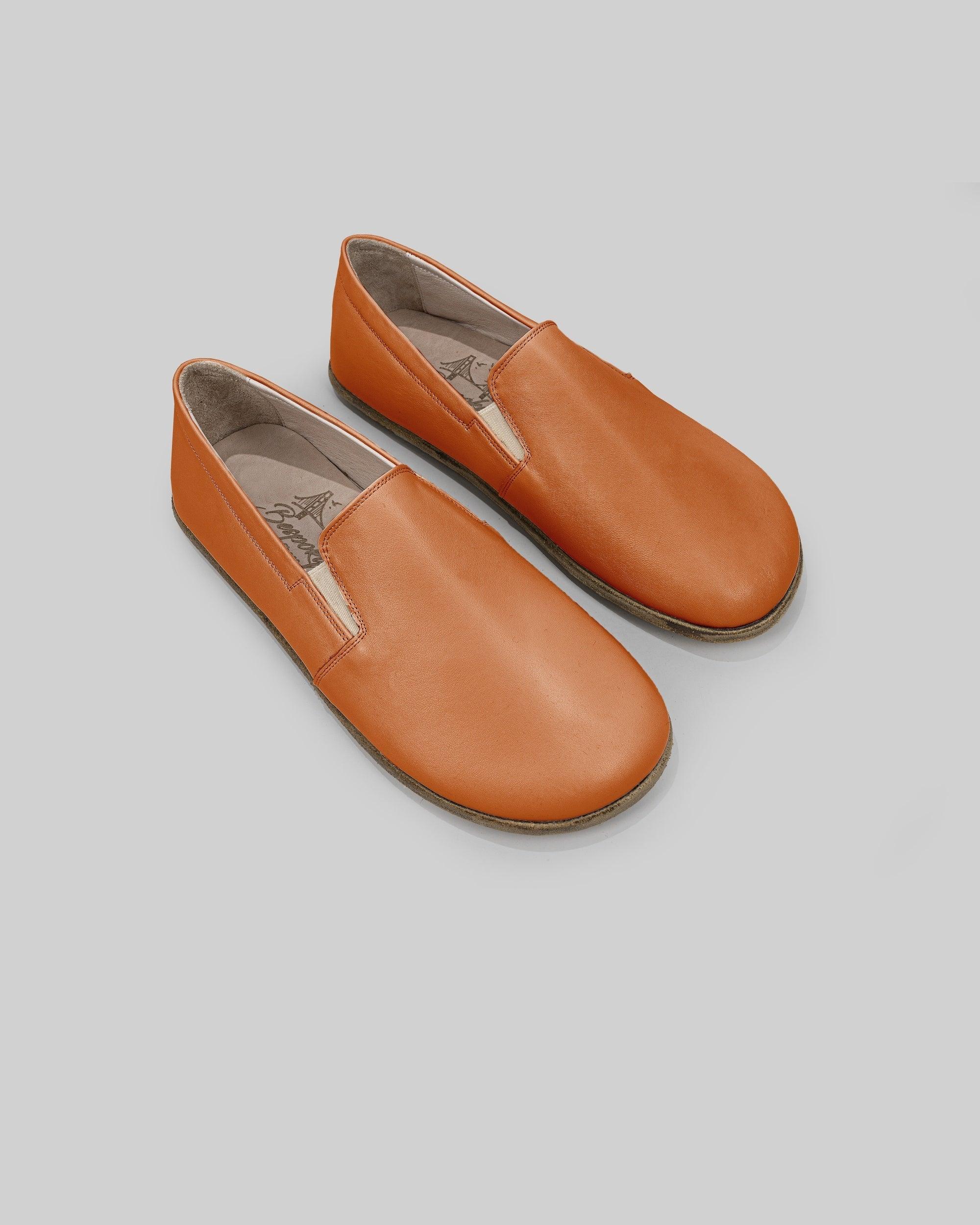 Women's Orange Barefoot Shoes - Handcrafted Calf Leather Wide Toe Box | Bespoky