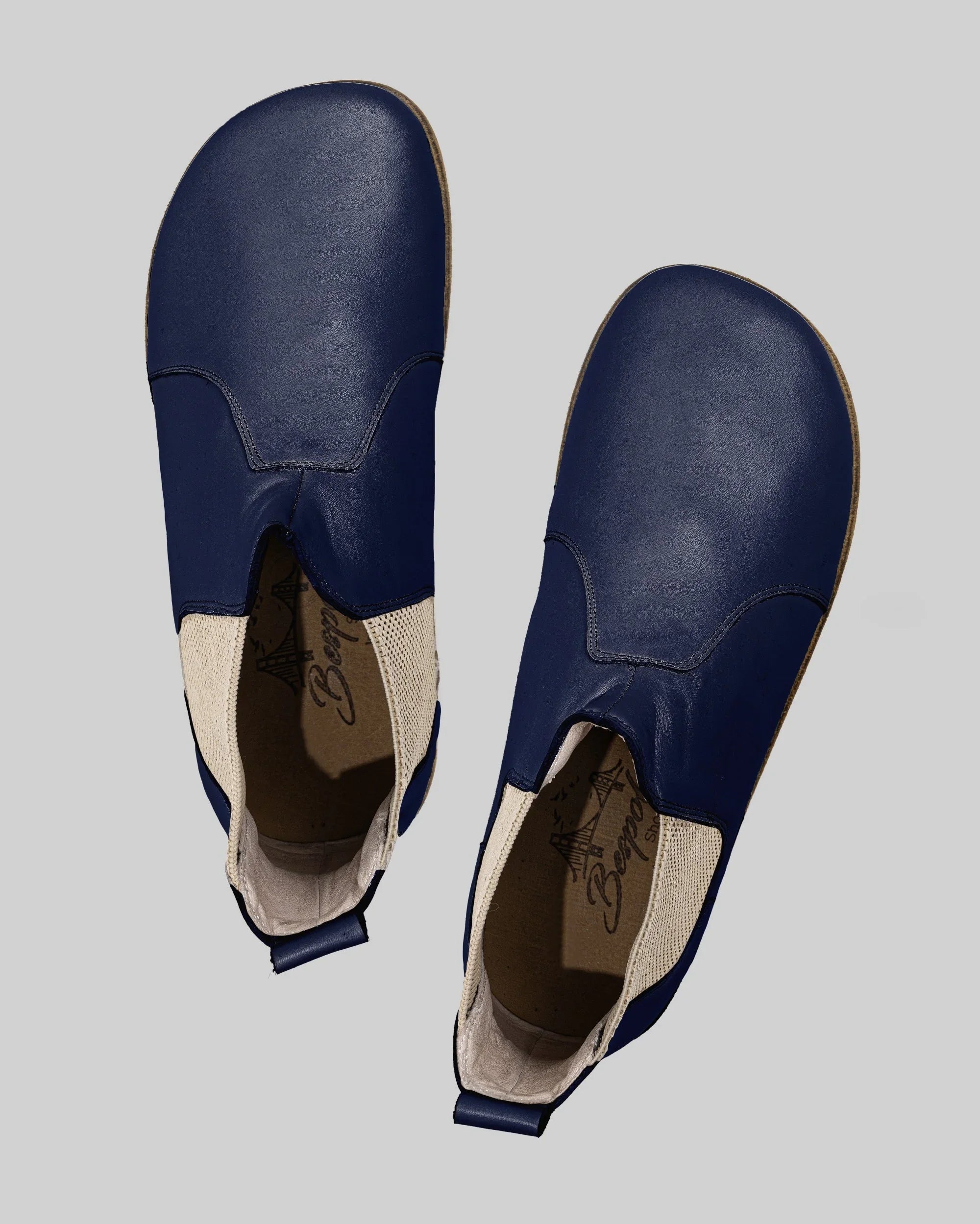 Side view Navy Blue Chelsea Boots - Calf Leather Zero Drop | Bespoky