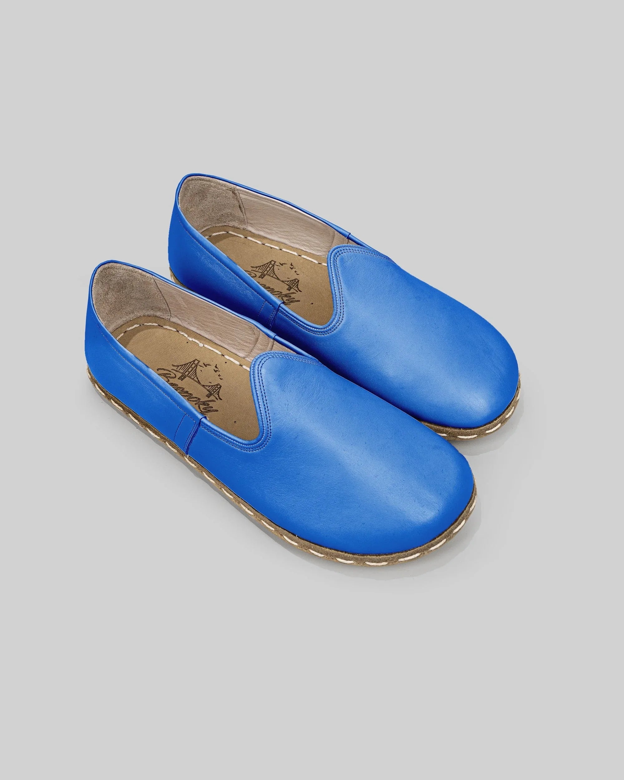 Men's Blue Barefoot Yemeni - Handcrafted Calf Leather Wide Toe Box | Bespoky