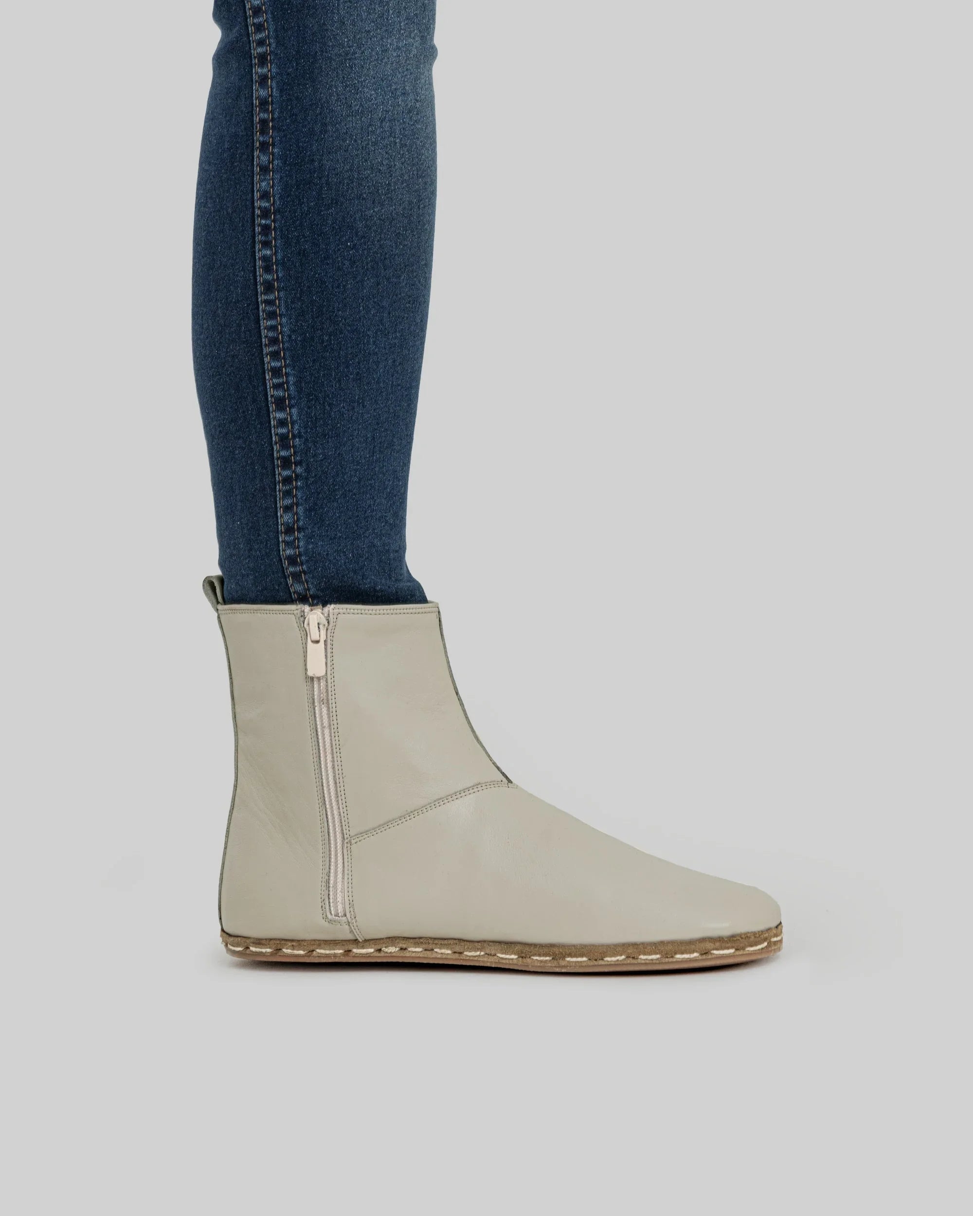 Side view Lucas Beige Chelsea Boots - Calf Leather Zero Drop | Bespoky