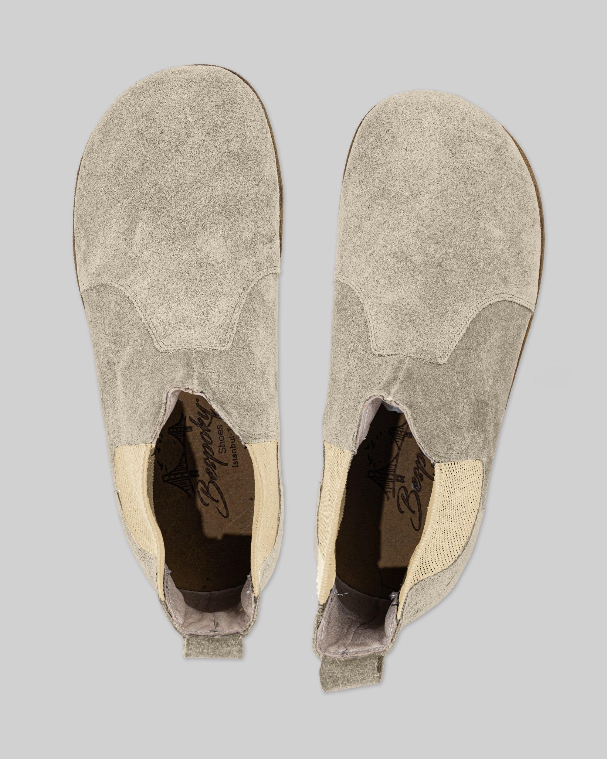 Side view Cream Suede Chelsea Boots - Calf Leather Zero Drop | Bespoky