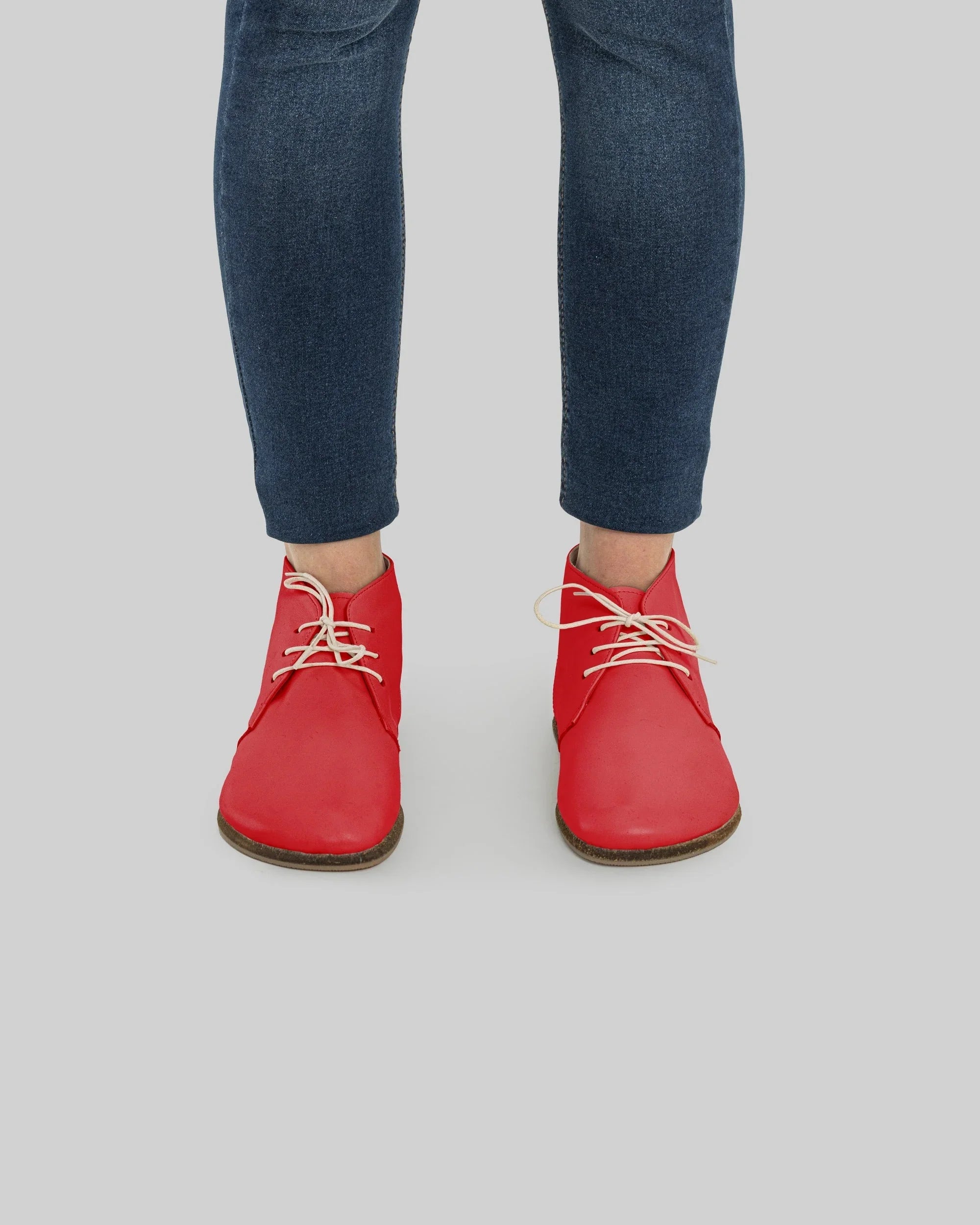 Pair Red Ankle Boots - Barefoot Wide Toe Calf Leather | Bespoky