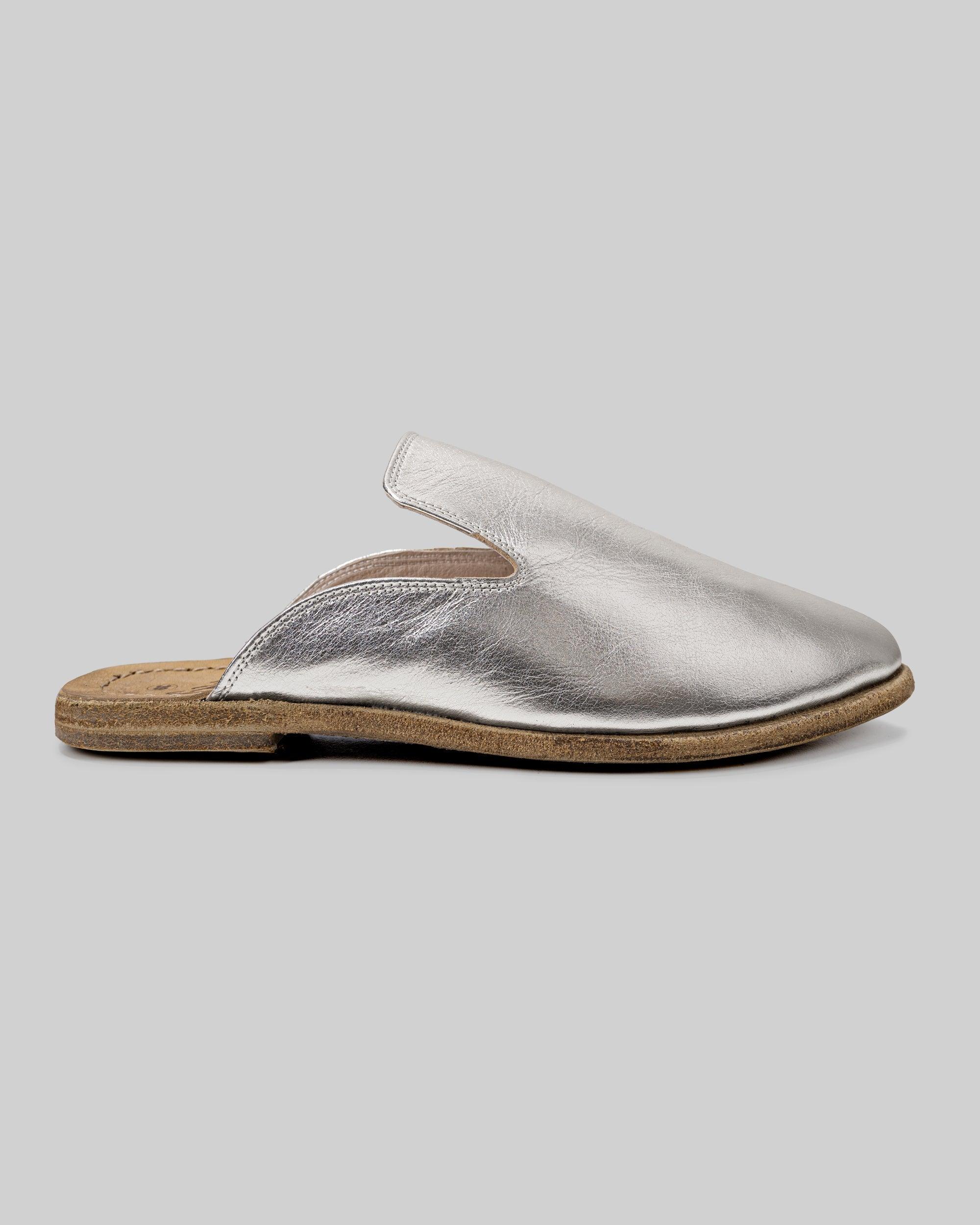Side view Silver Pointed Toe Mules - Calf Leather Zero Drop | Bespoky