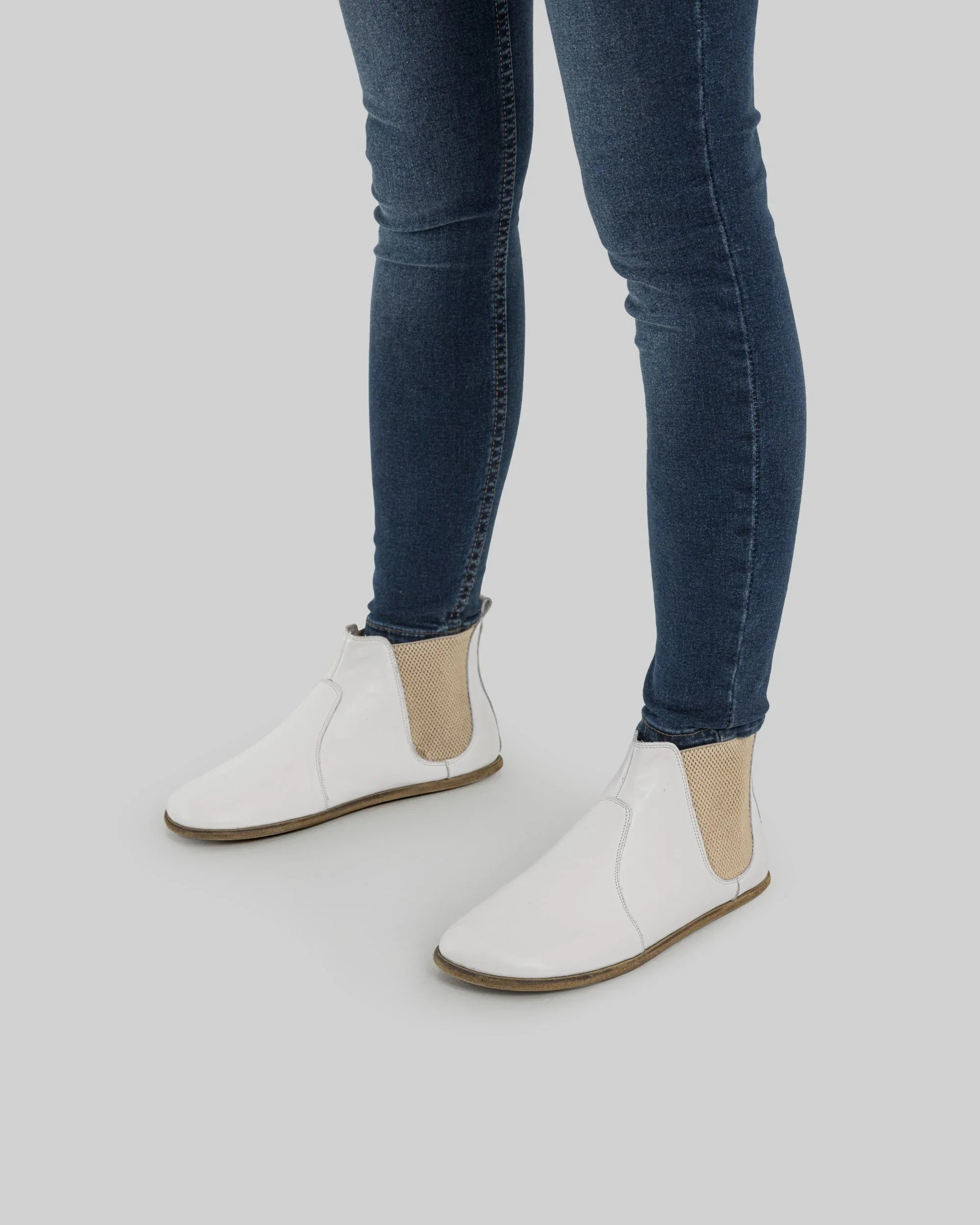 Women's White Chelsea Boots - Handcrafted Calf Leather Wide Toe Box | Bespoky