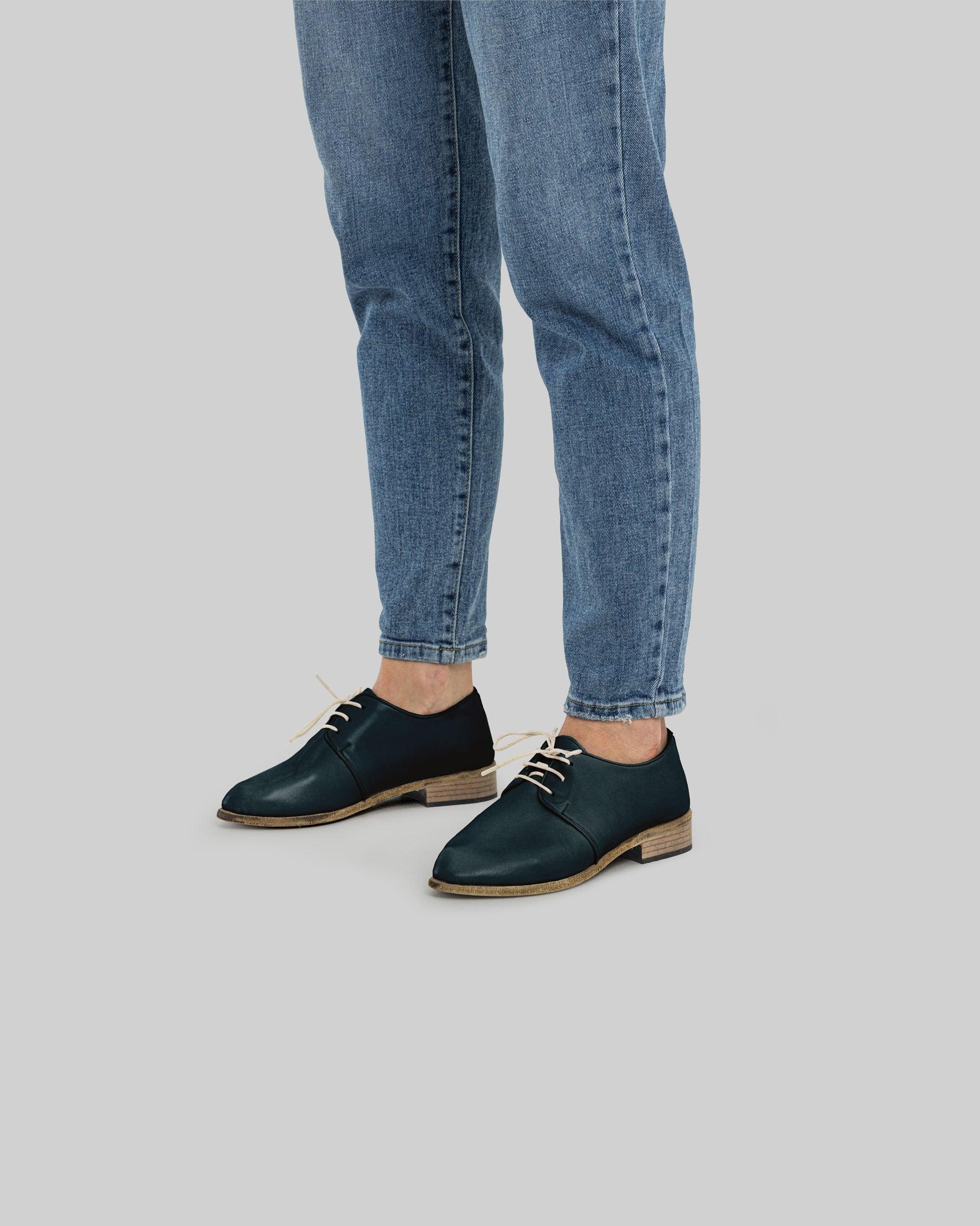 Top view Dark Green Pointed Toe Oxford - Handcrafted Calf Leather | Bespoky