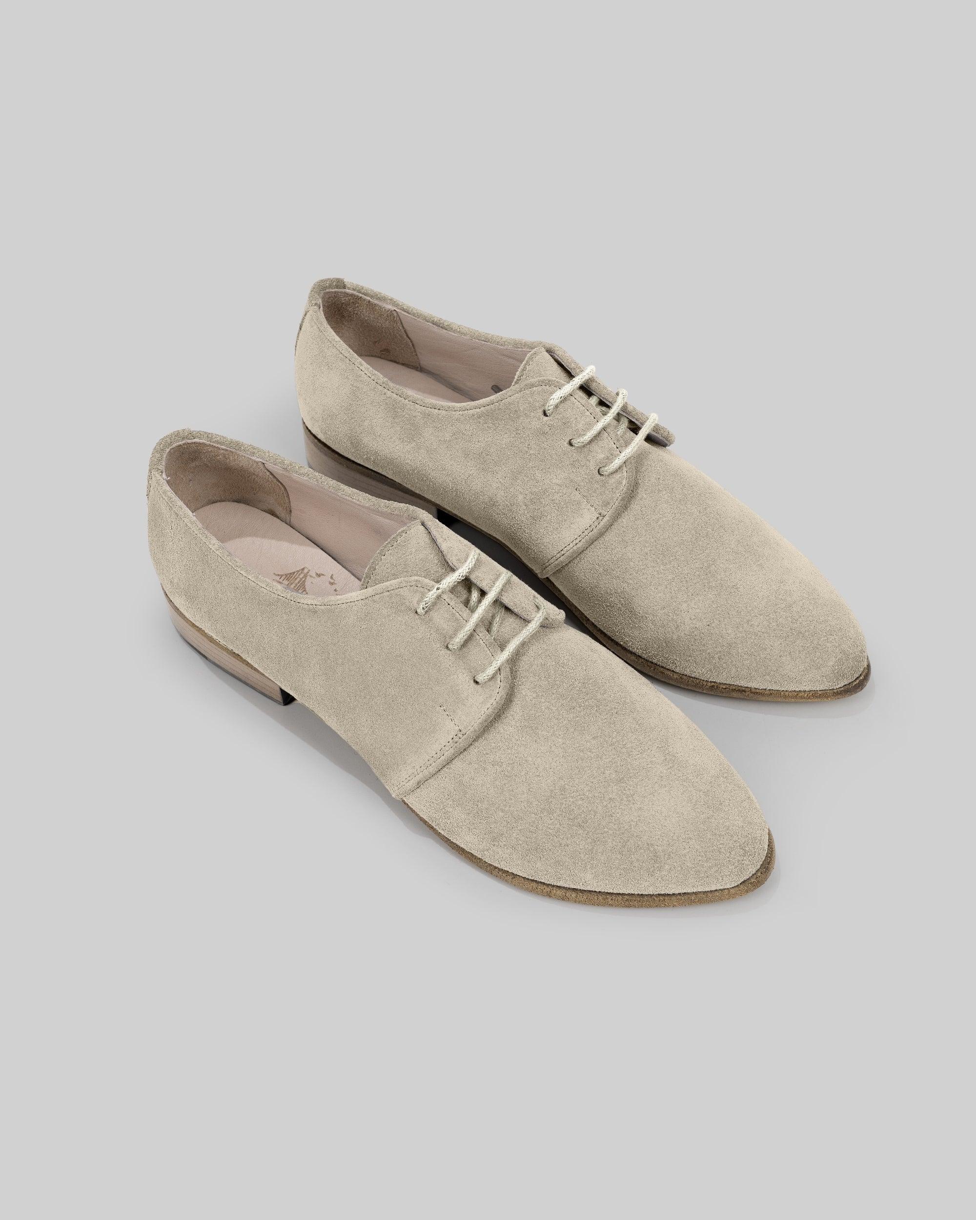 Women's Cream Pointed Toe Oxford - Handcrafted Calf Leather Wide Toe Box | Bespoky