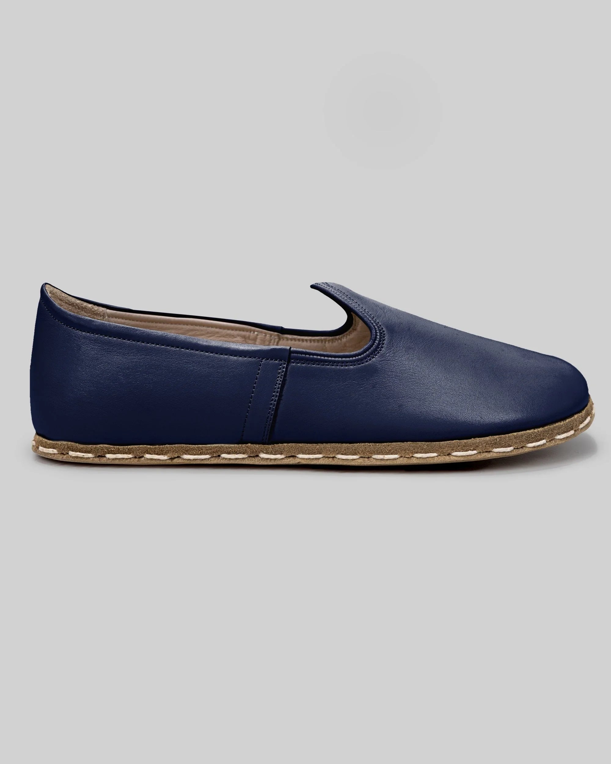 Pair Navy Blue Barefoot Yemeni - Barefoot Wide Toe Calf Leather | Bespoky