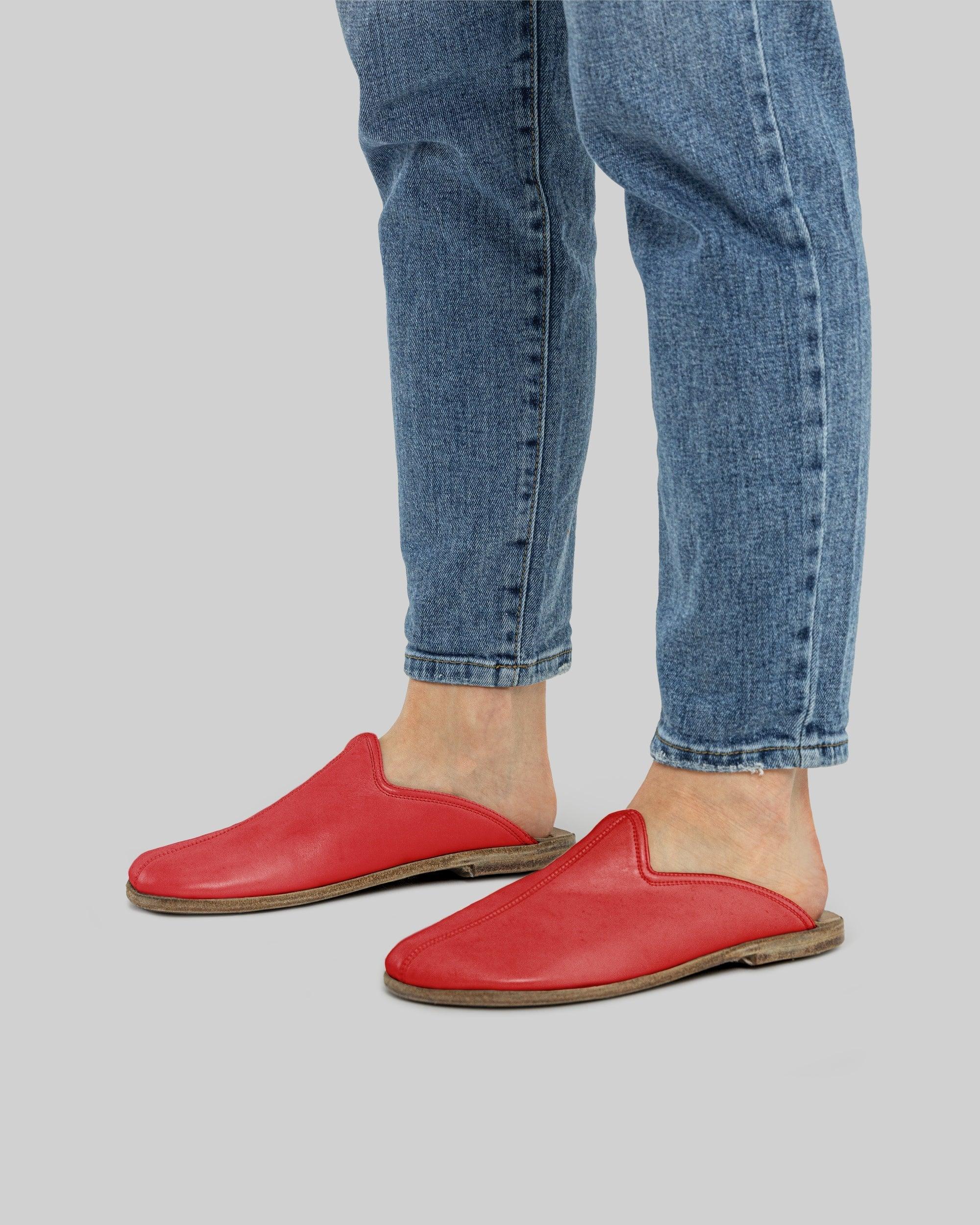 Top view Red Slippers - Handcrafted Calf Leather | Bespoky