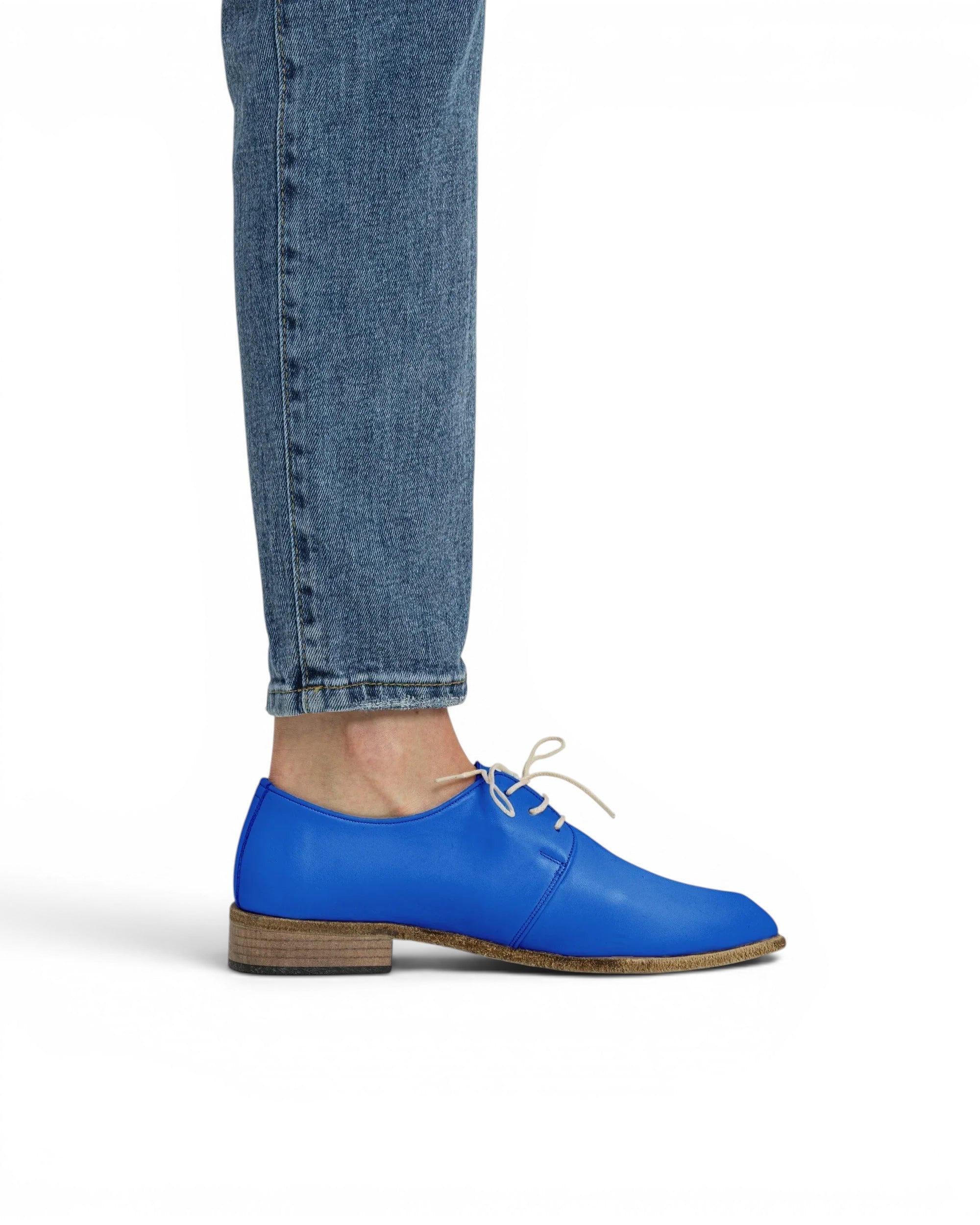 Pair Blue Pointed Toe Oxford - Barefoot Wide Toe Calf Leather | Bespoky