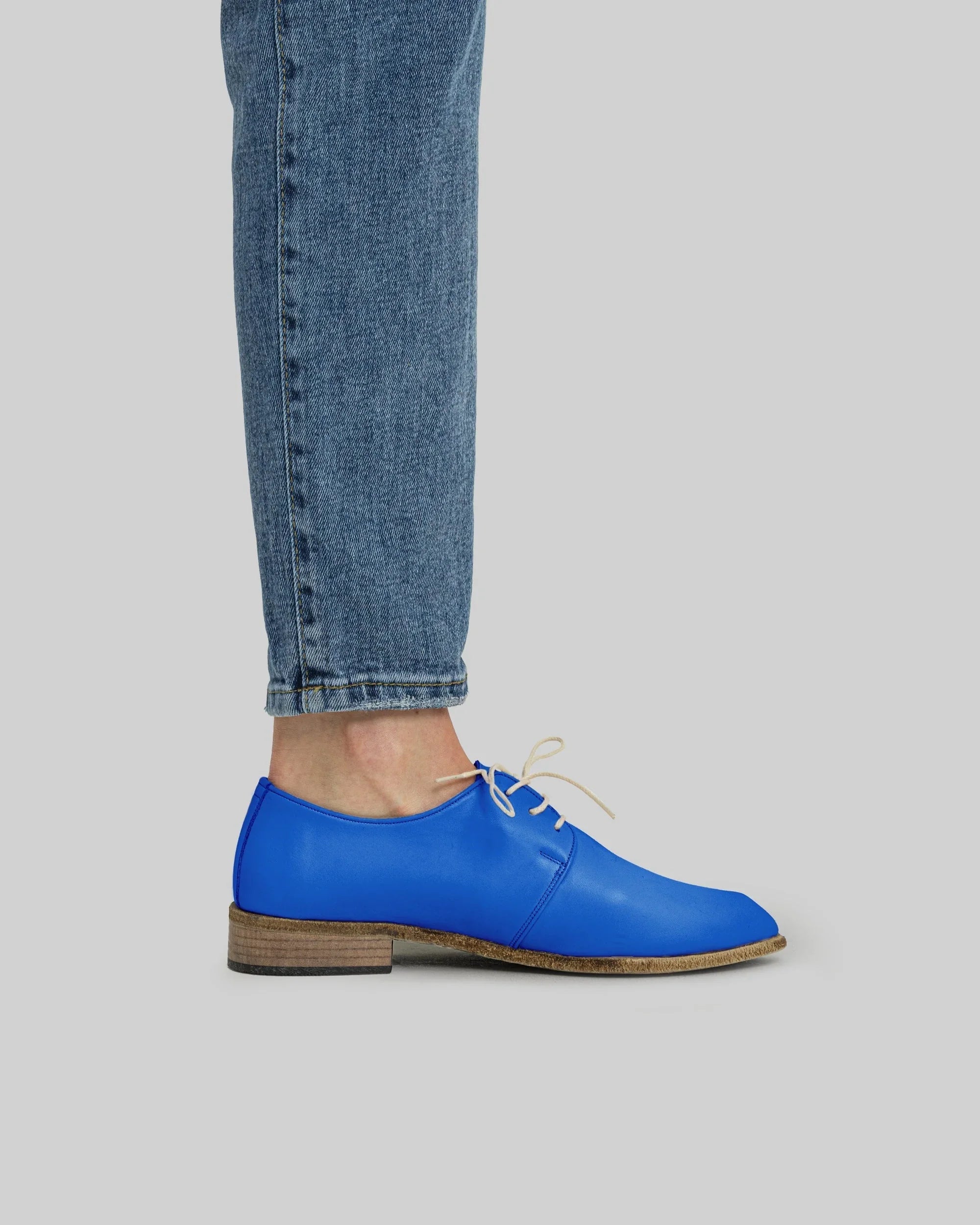 Pair Blue Pointed Toe Oxford - Barefoot Wide Toe Calf Leather | Bespoky