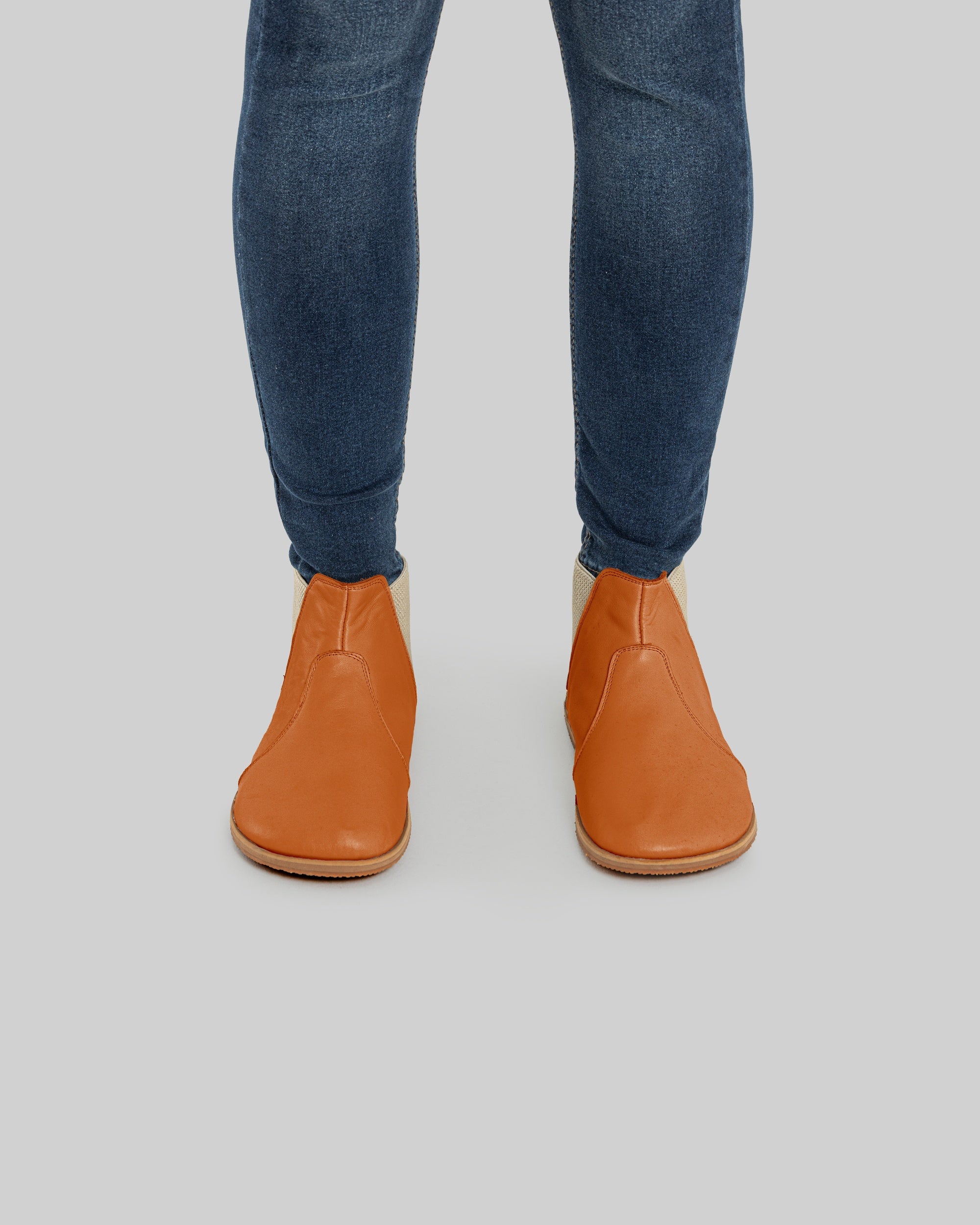 Pair Orange Chelsea Boots - Barefoot Wide Toe Calf Leather | Bespoky
