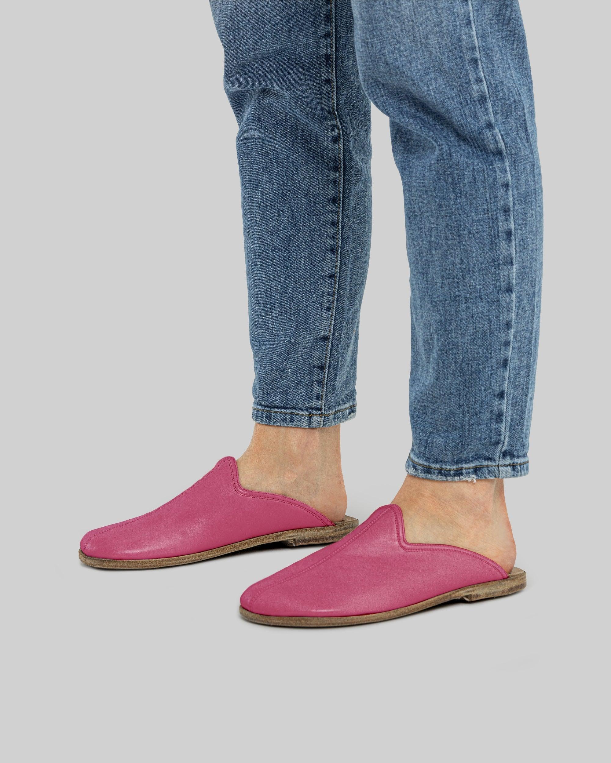 Top view Fuchsia Slippers - Handcrafted Calf Leather | Bespoky