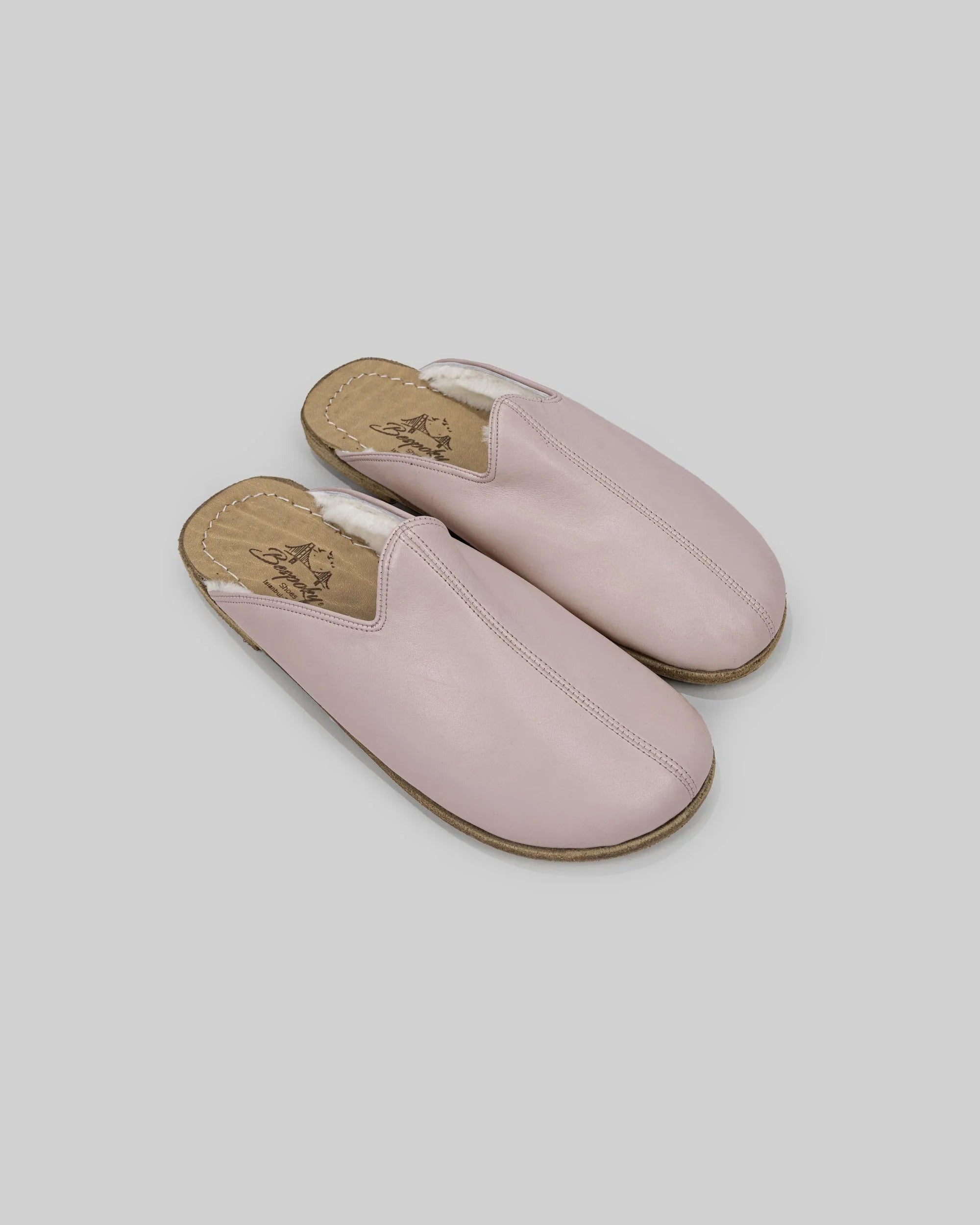 Men's Pink Shearling Slippers - Handcrafted Calf Leather Wide Toe Box | Bespoky