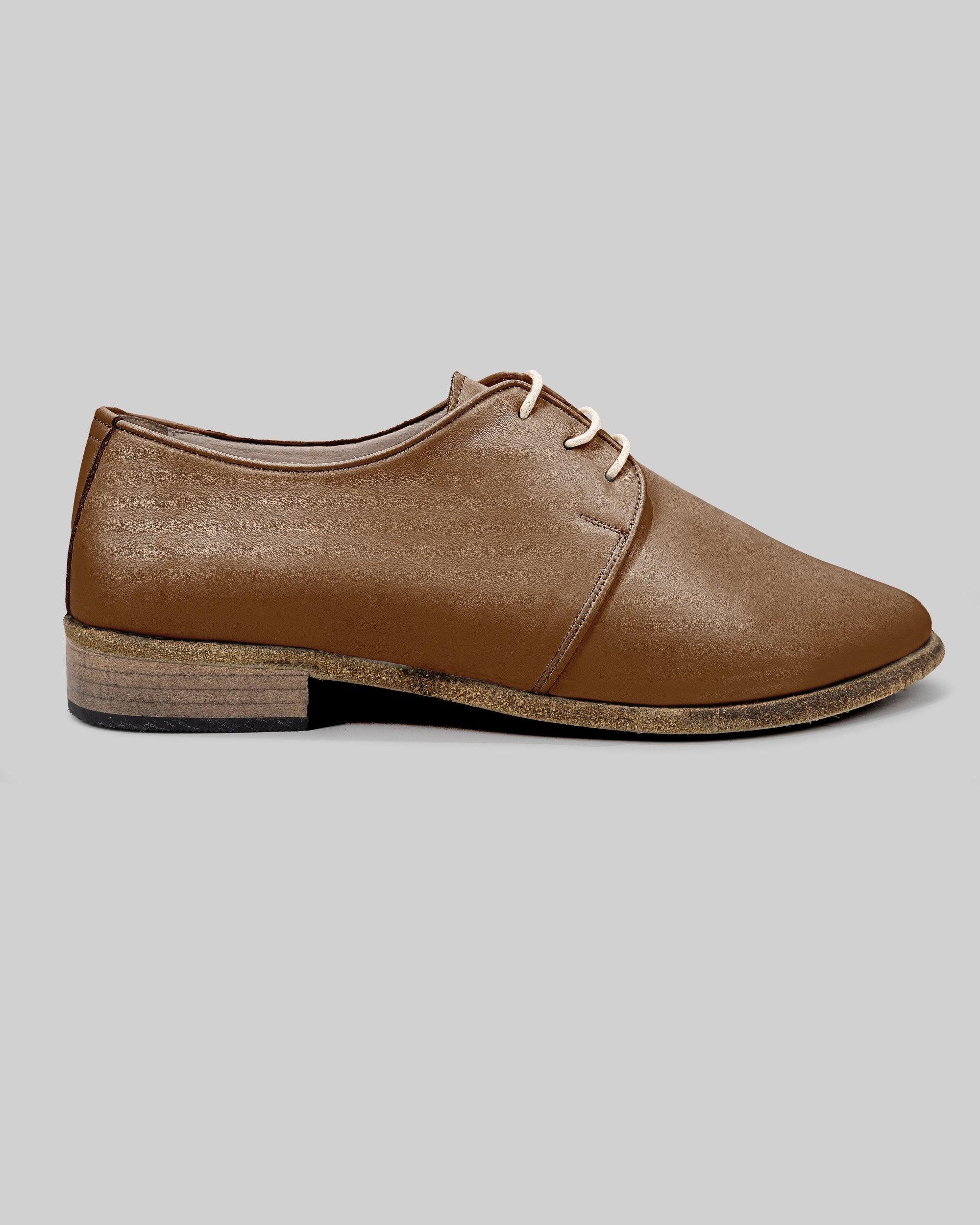 Side view Dark Tan Pointed Toe Oxford - Calf Leather Zero Drop | Bespoky