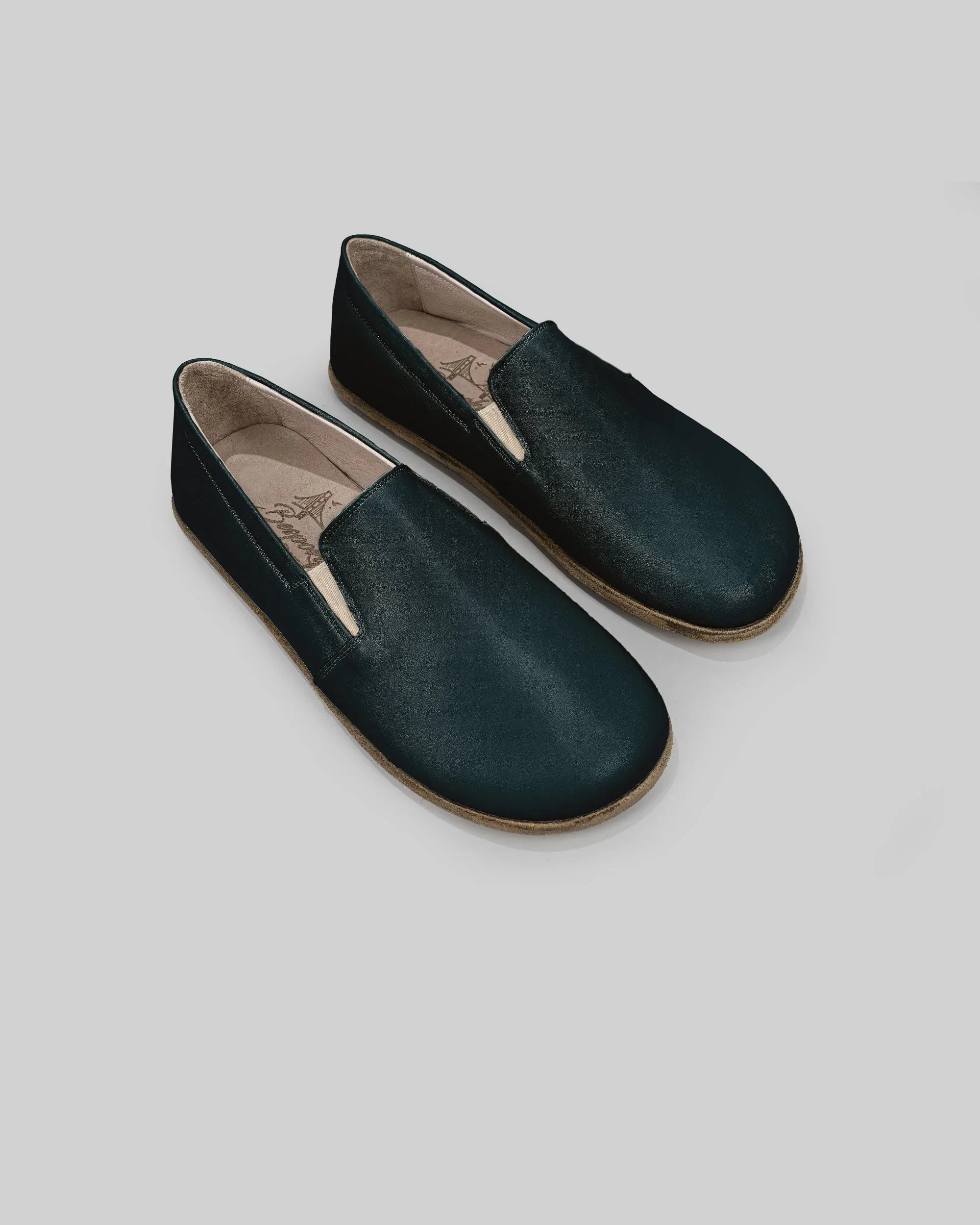 Men's Dark Green Barefoot Shoes - Handcrafted Calf Leather Wide Toe Box | Bespoky