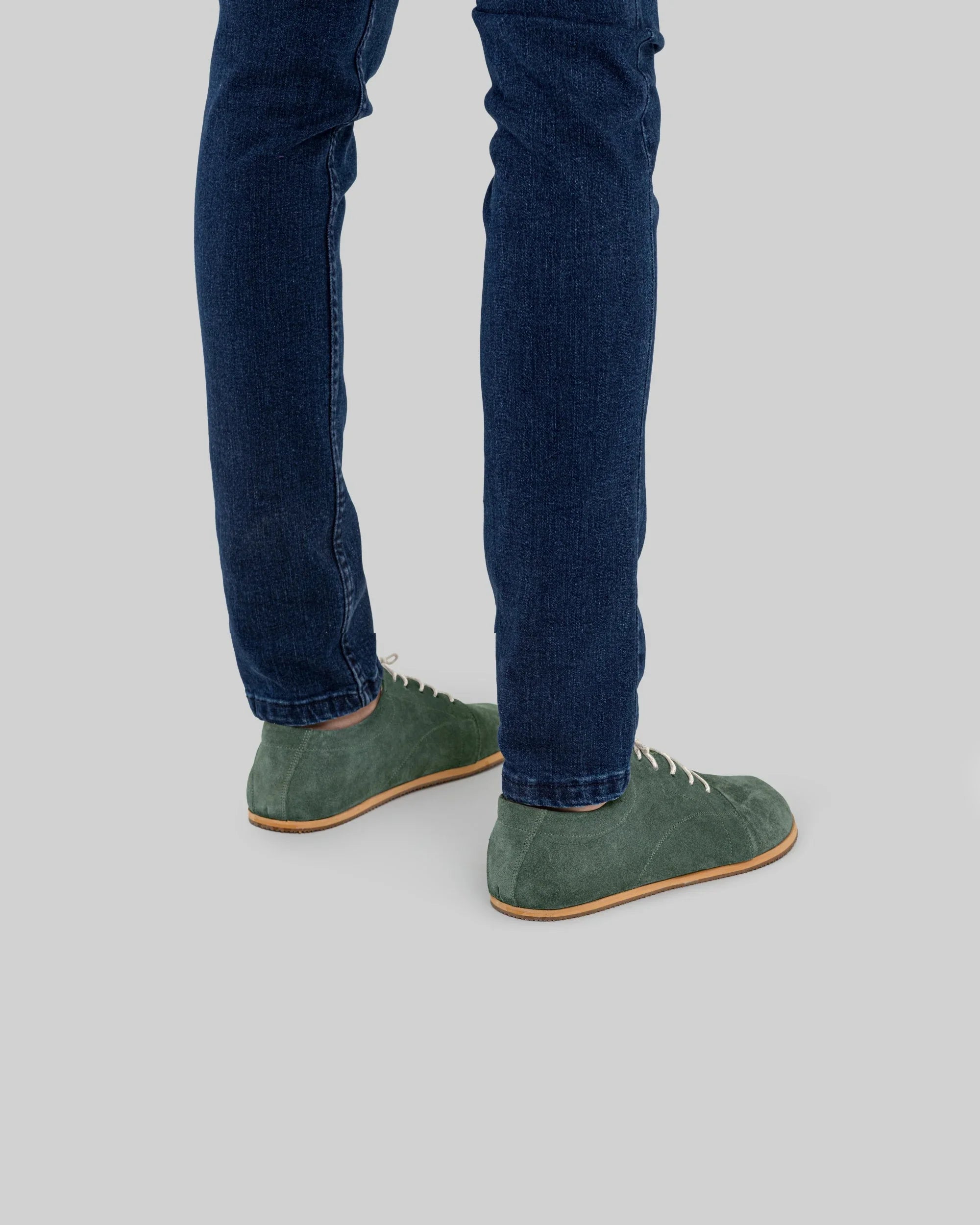Detail Green Suede Barefoot Sneaker - Handcrafted Calf Leather Turkey | Bespoky