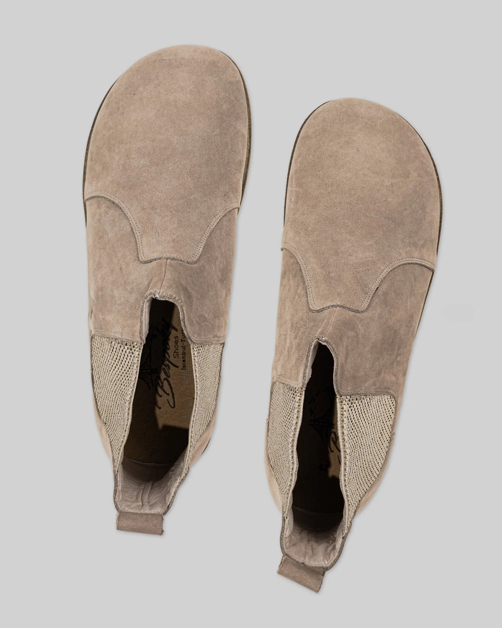 Side view Beige Nubuck Chelsea Boots - Calf Leather Zero Drop | Bespoky