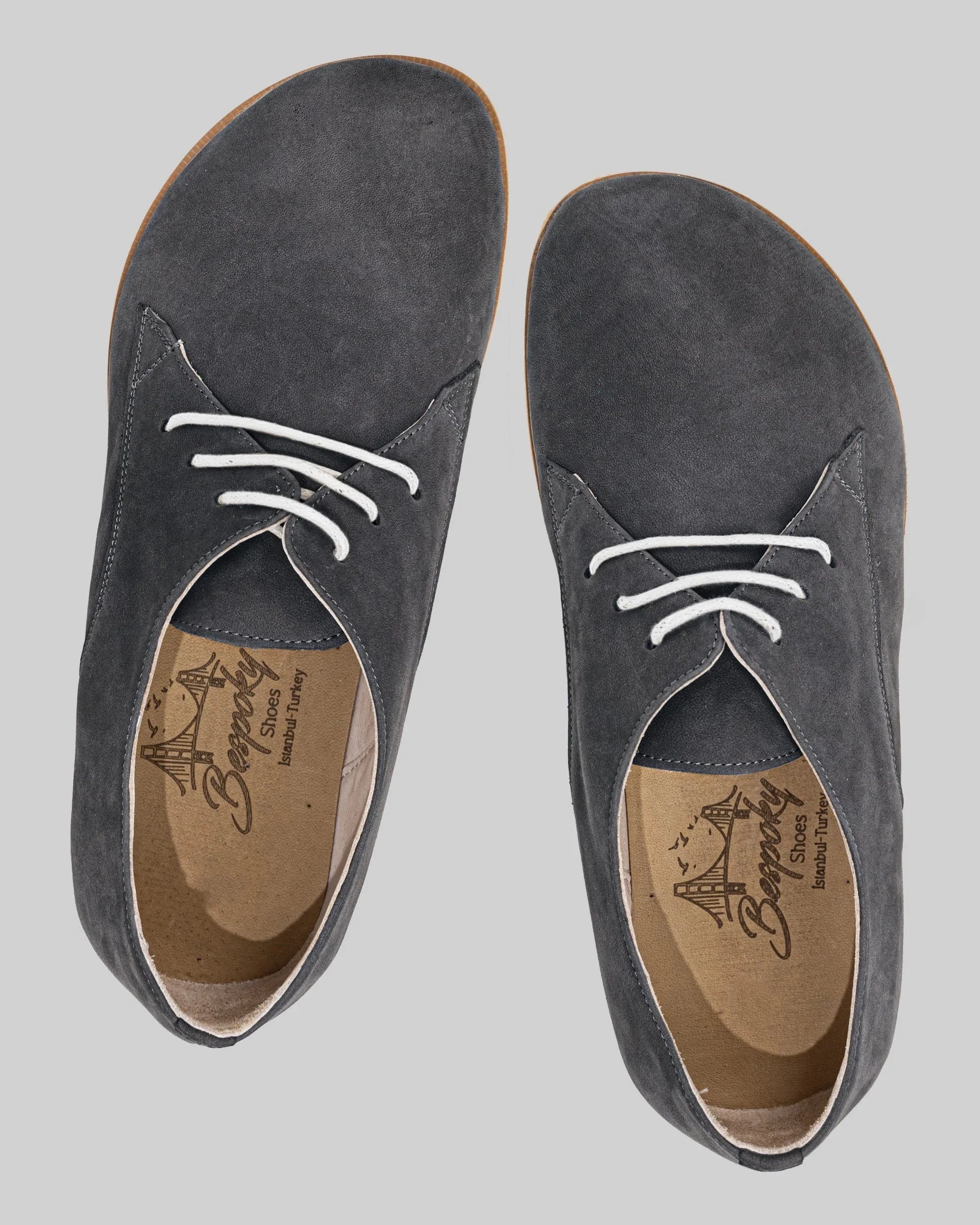 Side view Smoked Nubuck Oxford Shoes - Calf Leather Zero Drop | Bespoky