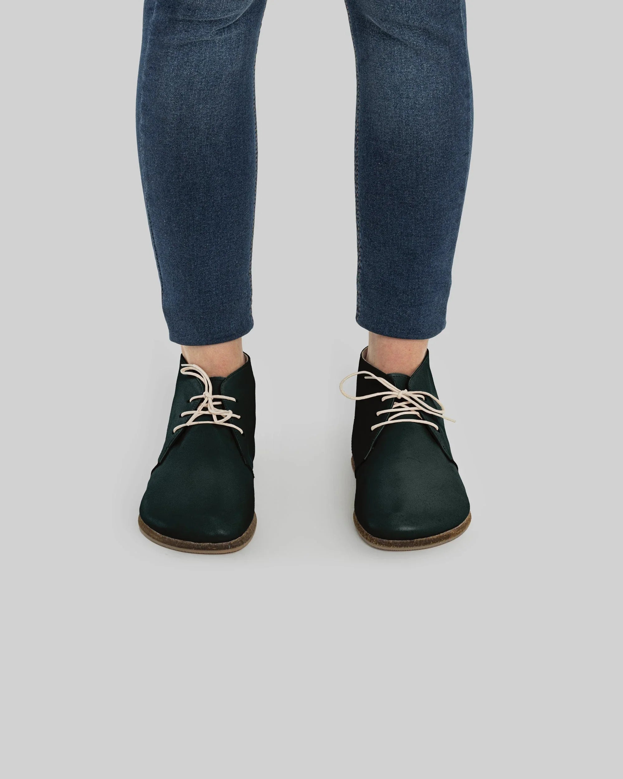Pair Dark Green Ankle Boots - Barefoot Wide Toe Calf Leather | Bespoky