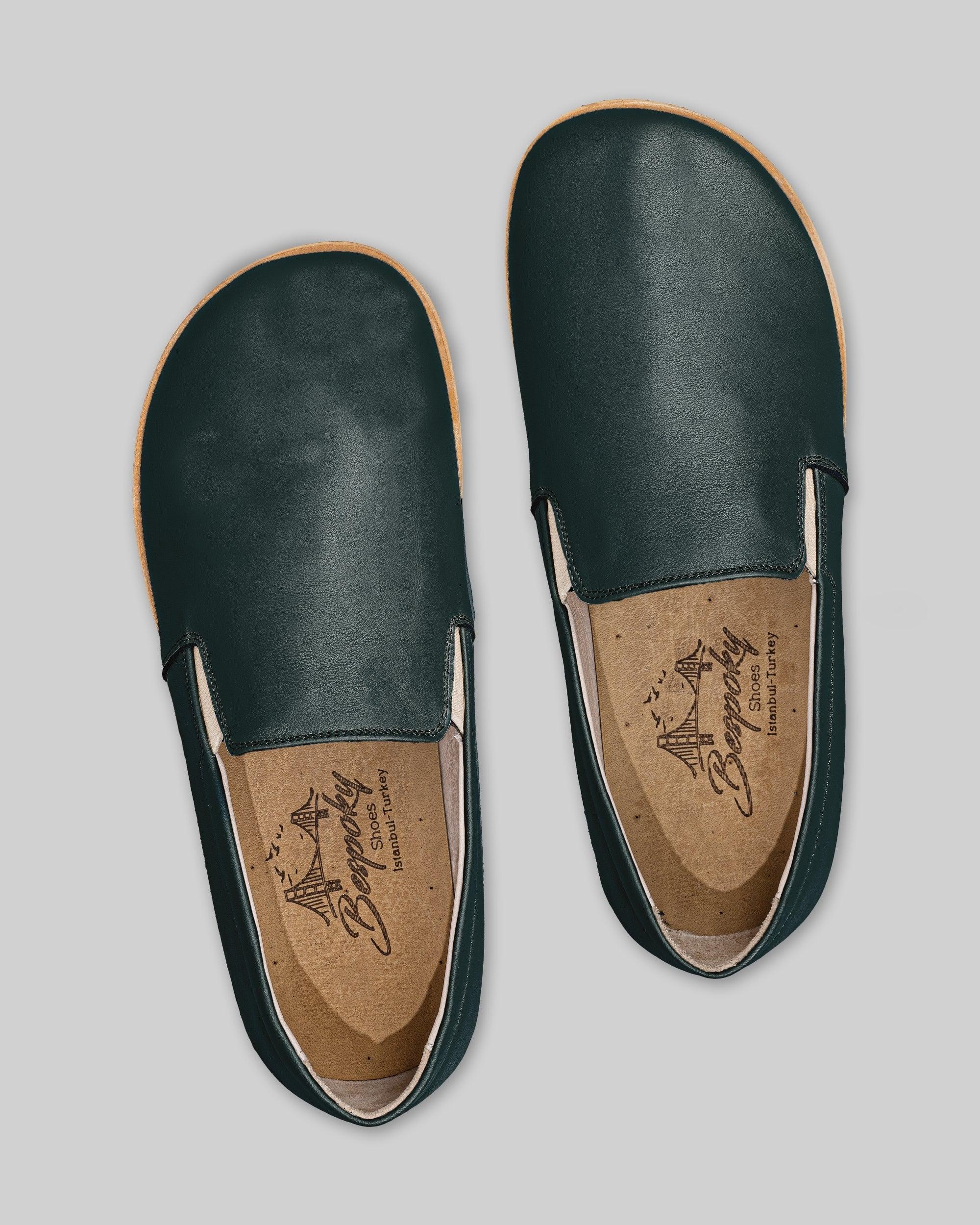 Side view Dark Green Barefoot Shoes - Calf Leather Zero Drop | Bespoky