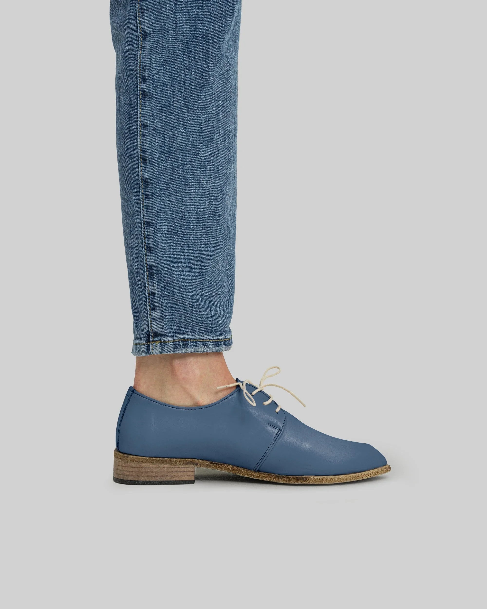 Pair Jean Blue Pointed Toe Oxford - Barefoot Wide Toe Calf Leather | Bespoky