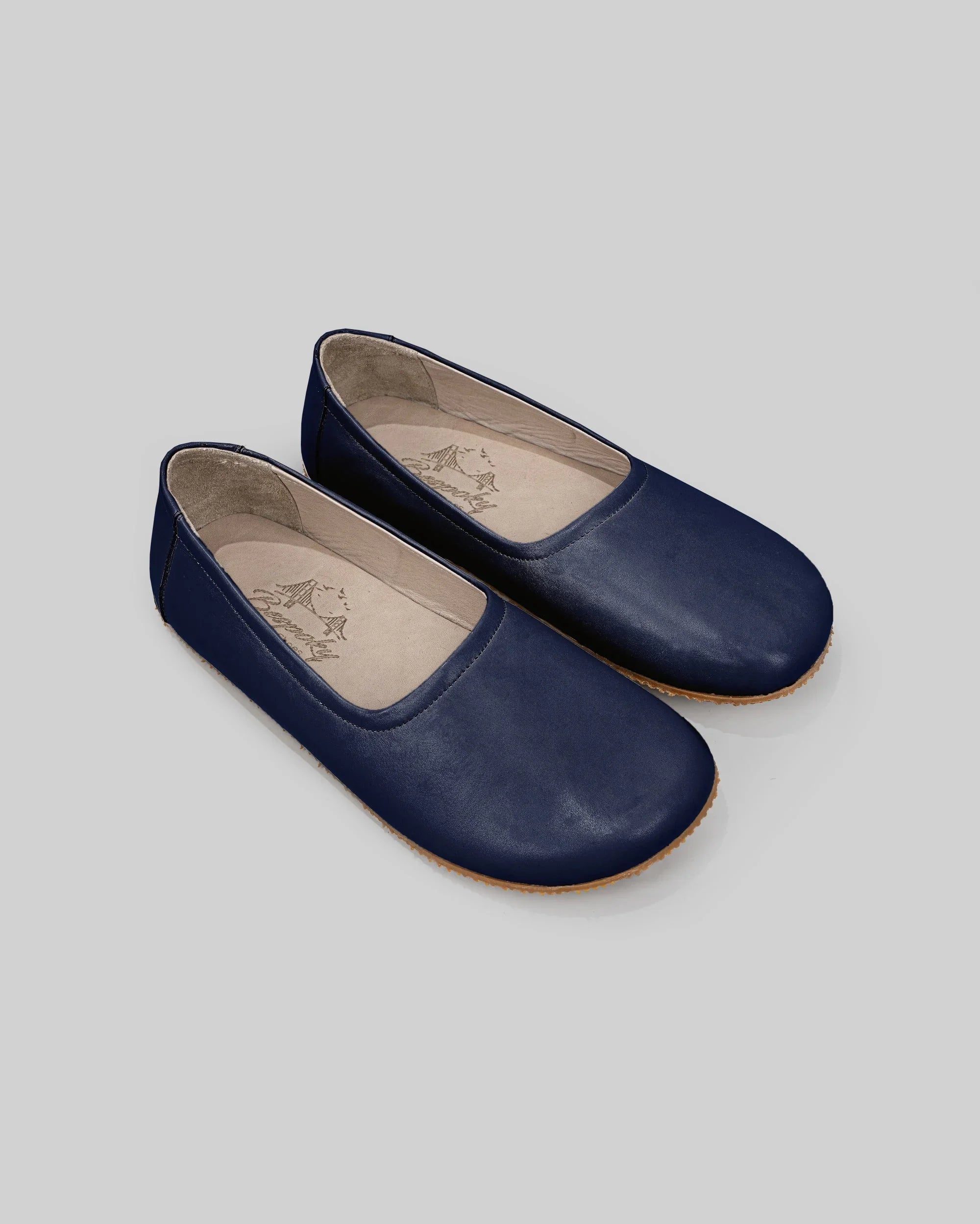 Women's Navy Blue Ballet Flats - Handcrafted Calf Leather Wide Toe Box | Bespoky
