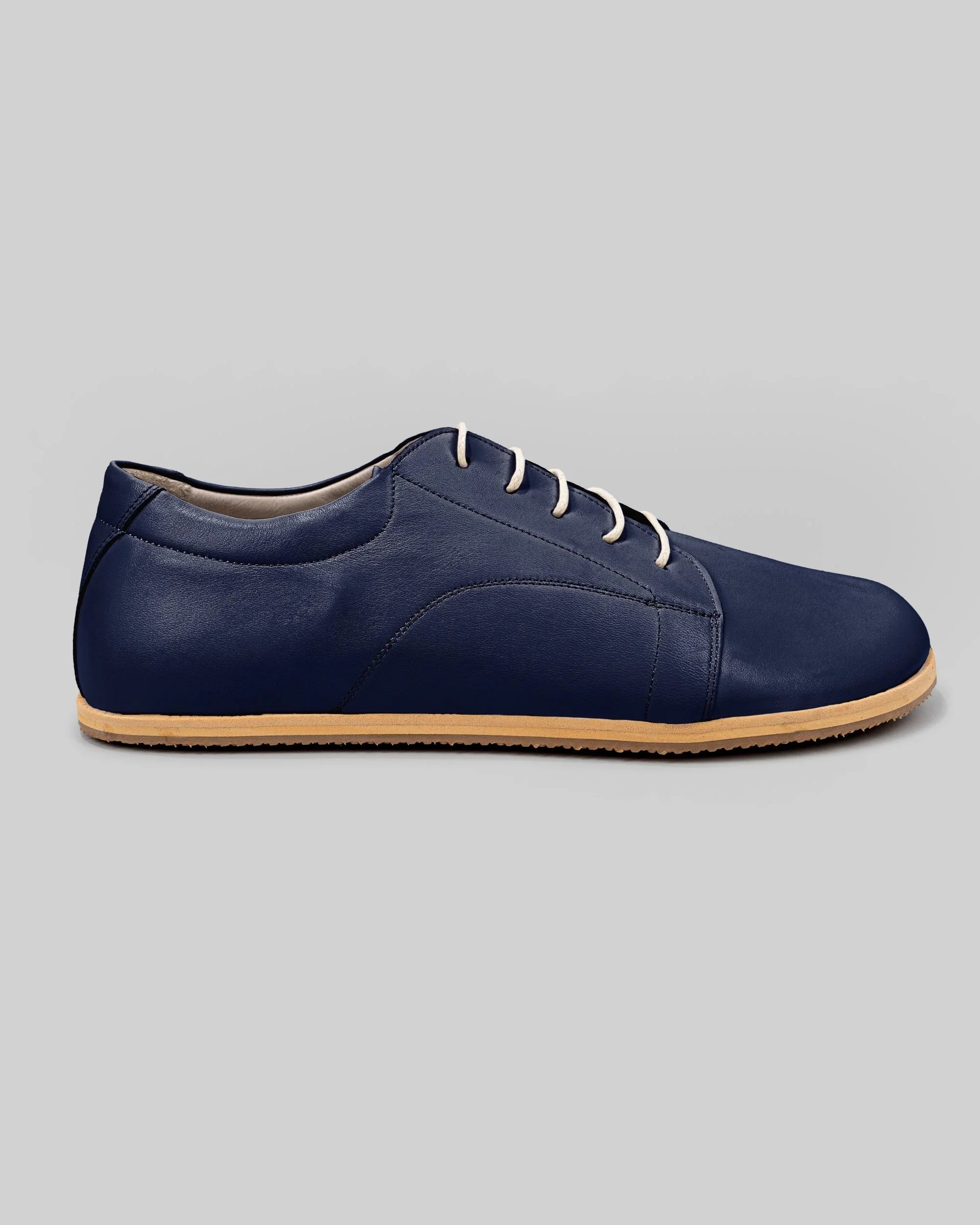 Side view Navy Blue Barefoot Sneaker - Calf Leather Zero Drop | Bespoky