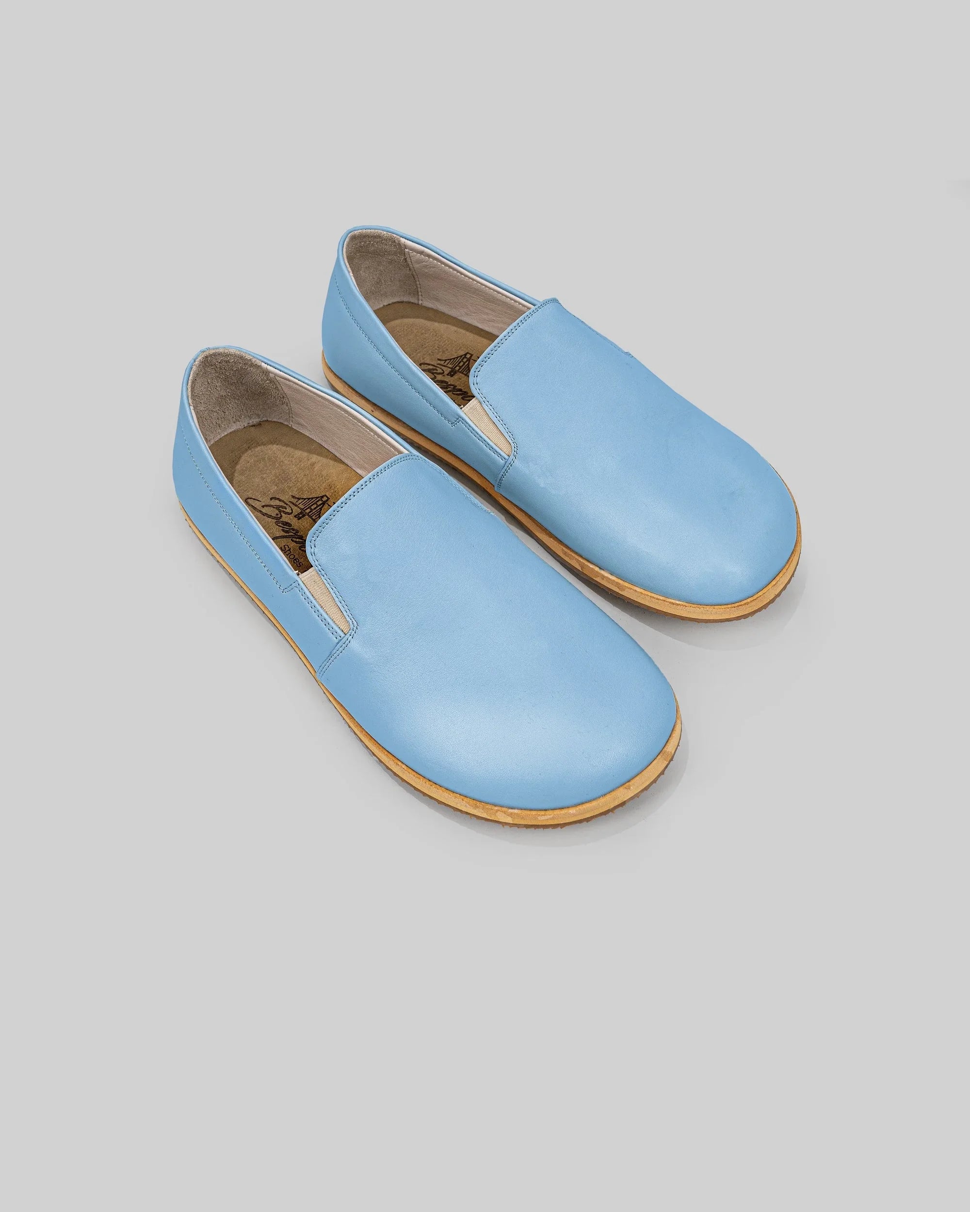 Men's Baby Blue Barefoot Shoes - Handcrafted Calf Leather Wide Toe Box | Bespoky