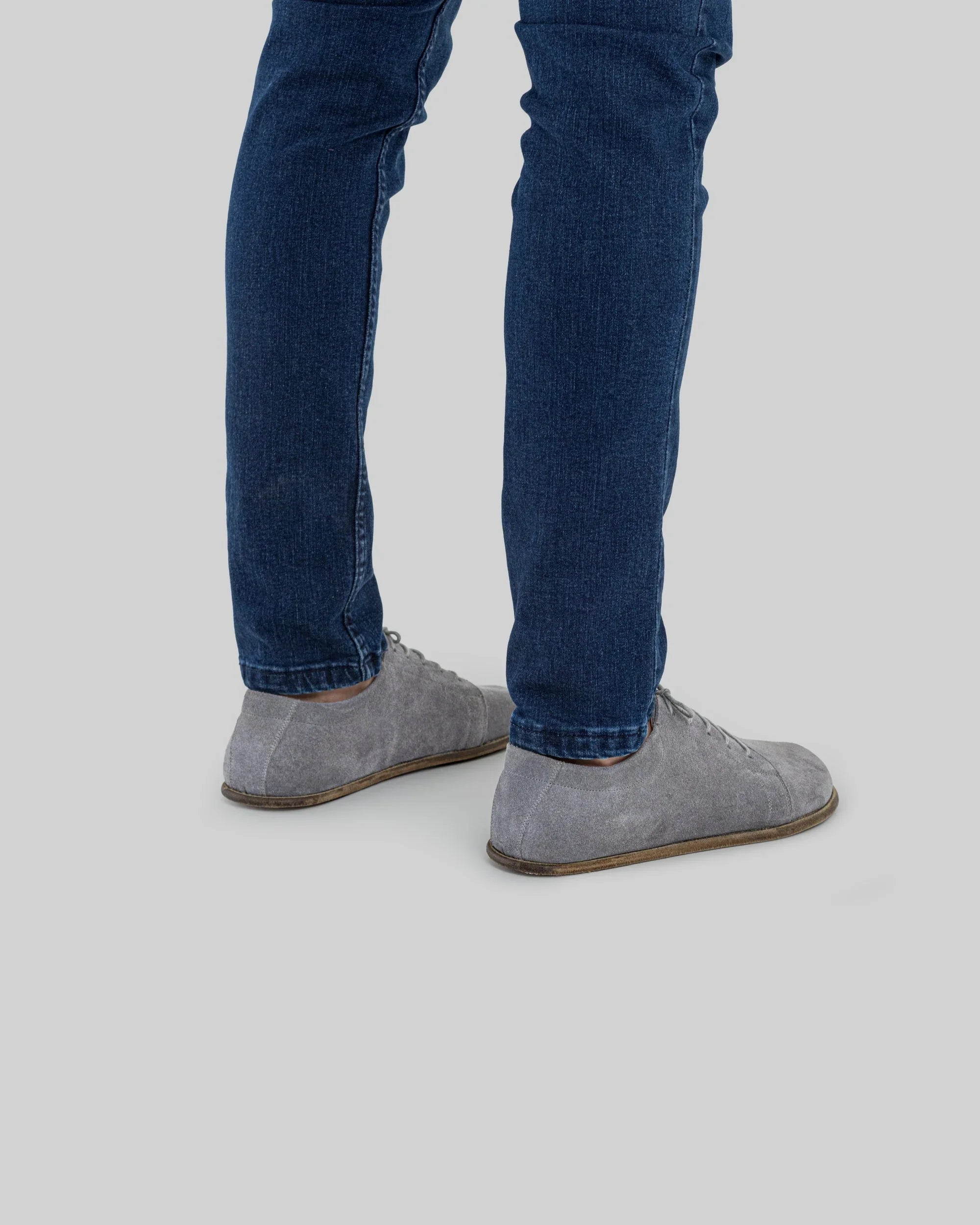 Pair Grey Suede Barefoot Sneaker - Barefoot Wide Toe Calf Leather | Bespoky