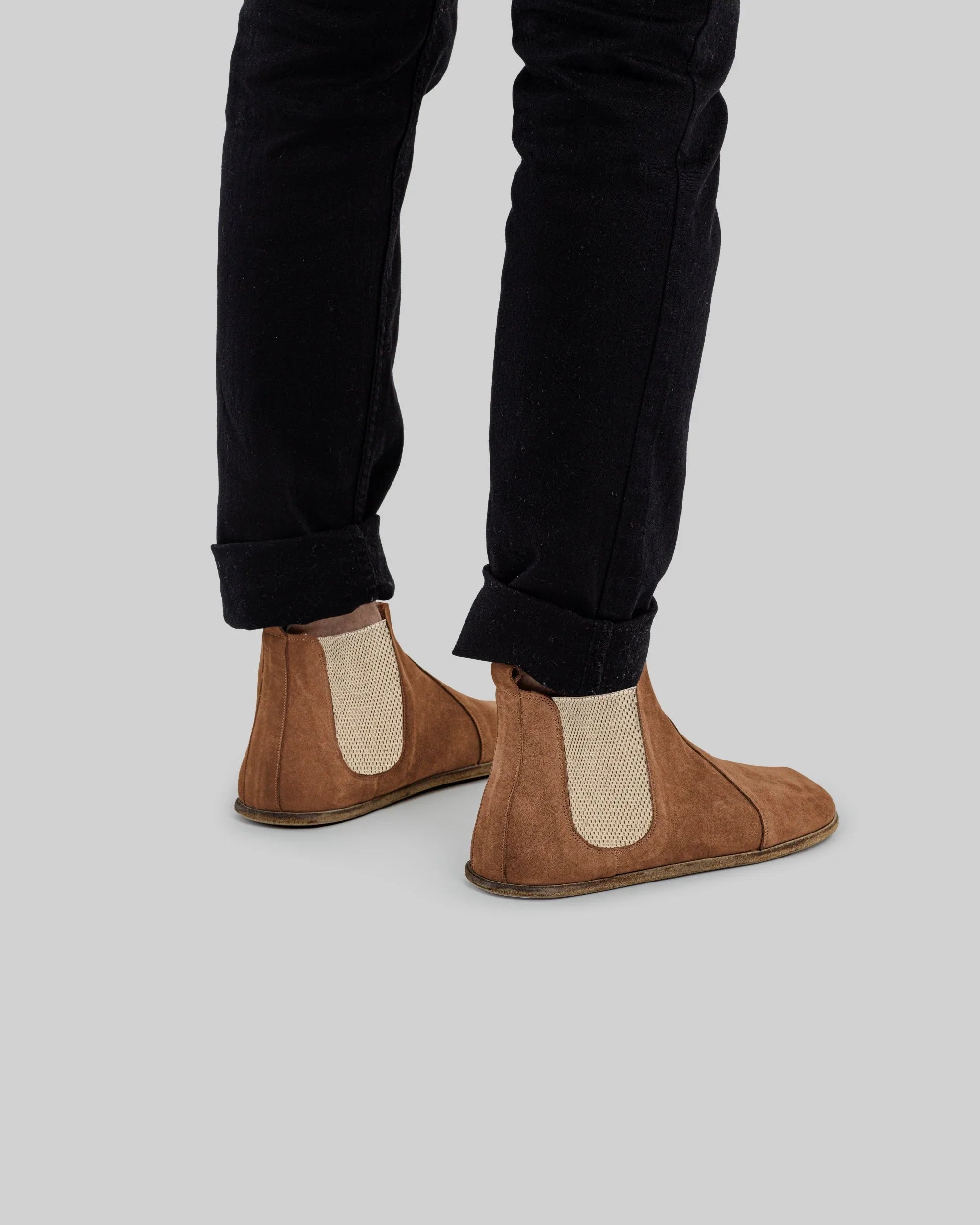 Pair Tan Chelsea Boots - Barefoot Wide Toe Calf Leather | Bespoky