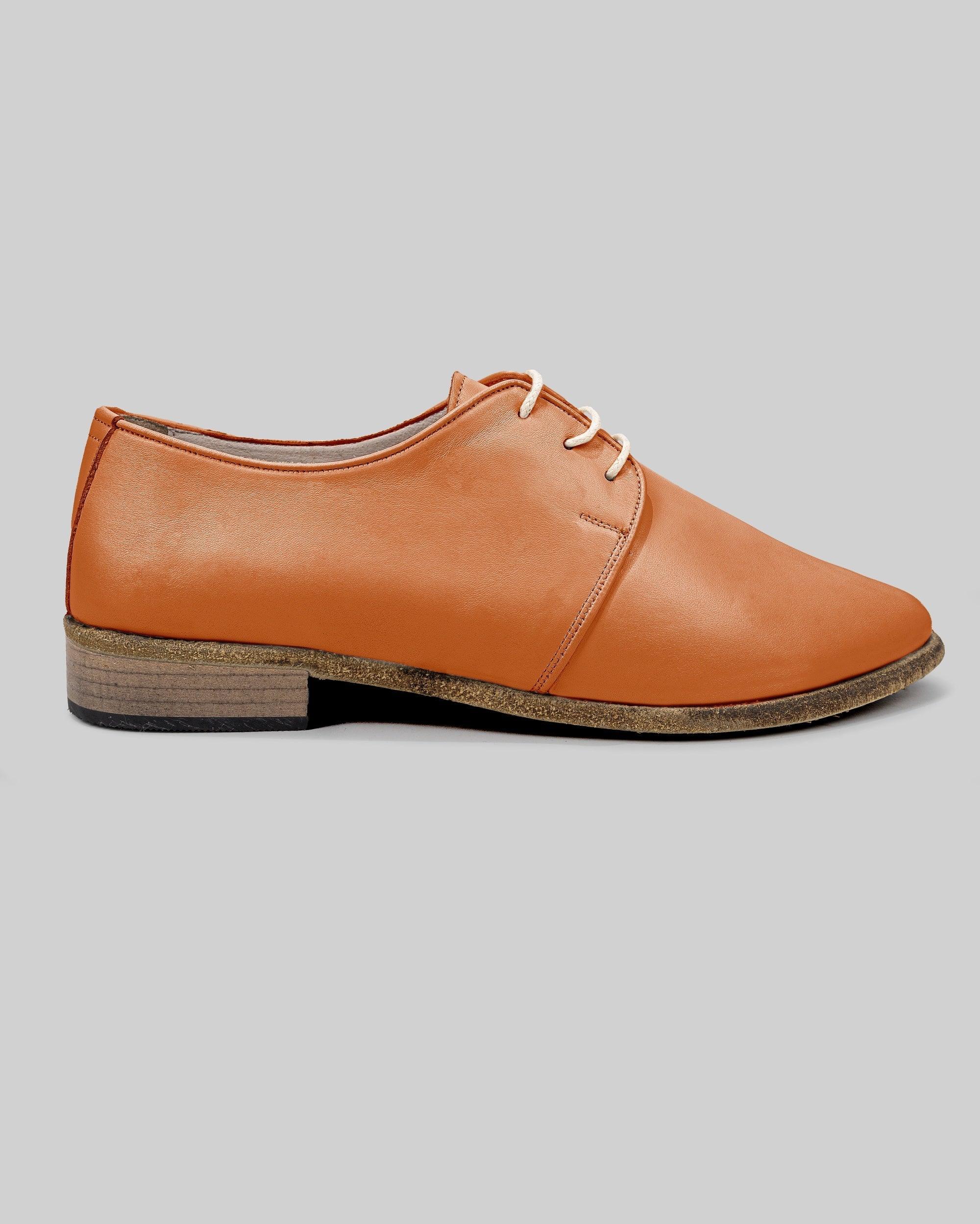 Detail Orange Pointed Toe Oxford - Handcrafted Calf Leather Turkey | Bespoky