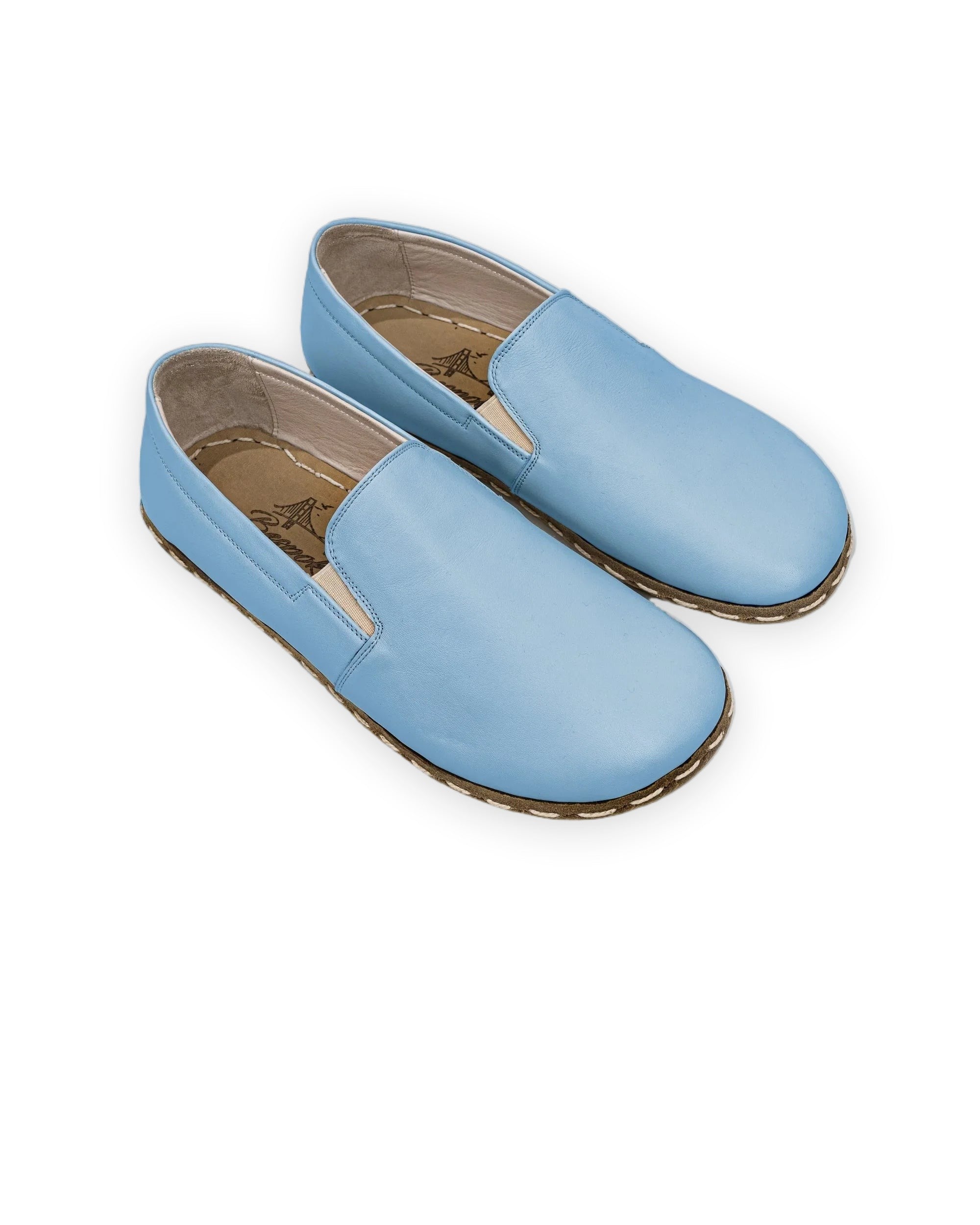 Men's Baby Blue Barefoot Shoes - Handcrafted Calf Leather Wide Toe Box | Bespoky