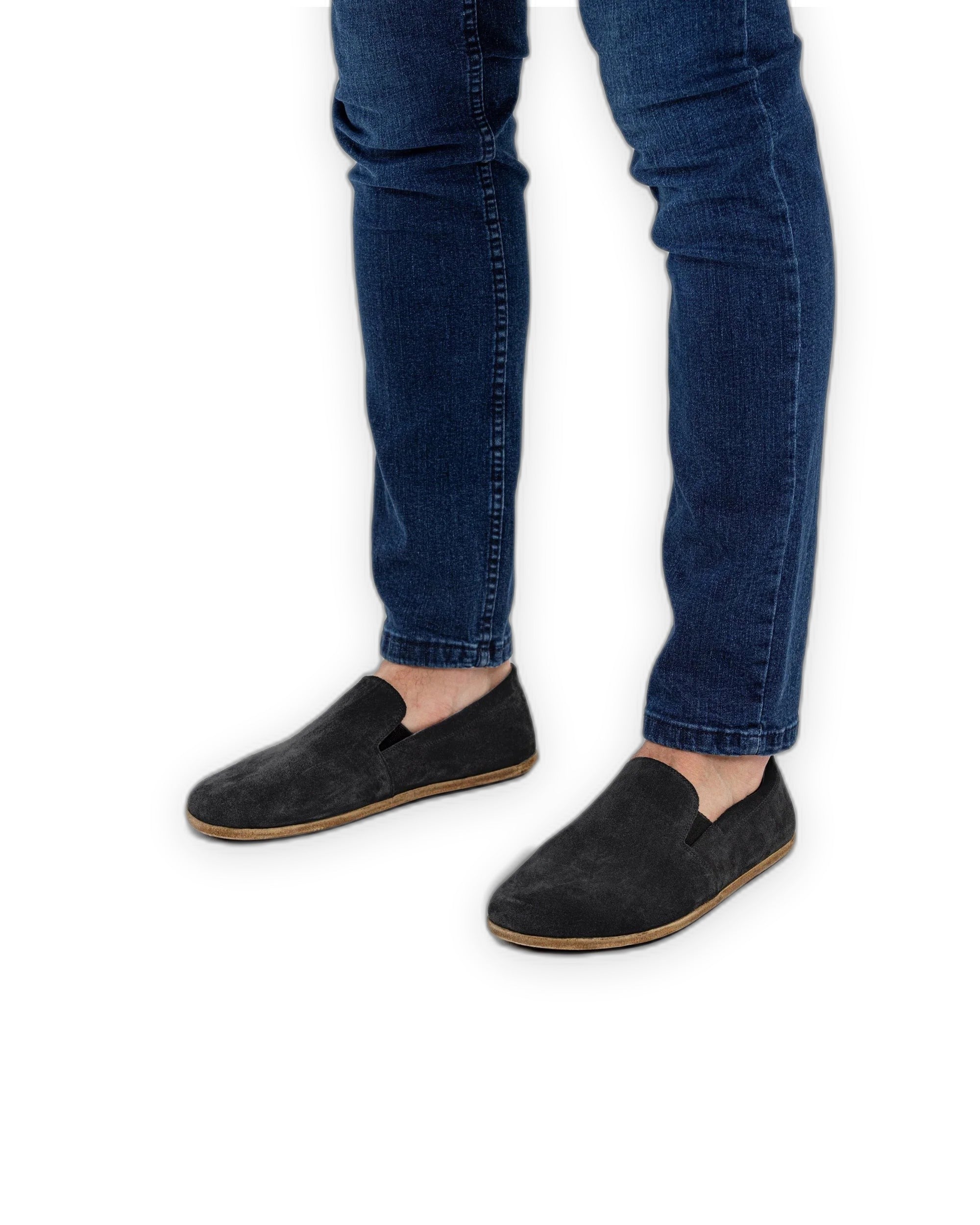 Side view Black Suede Barefoot Shoes - Calf Leather Zero Drop | Bespoky