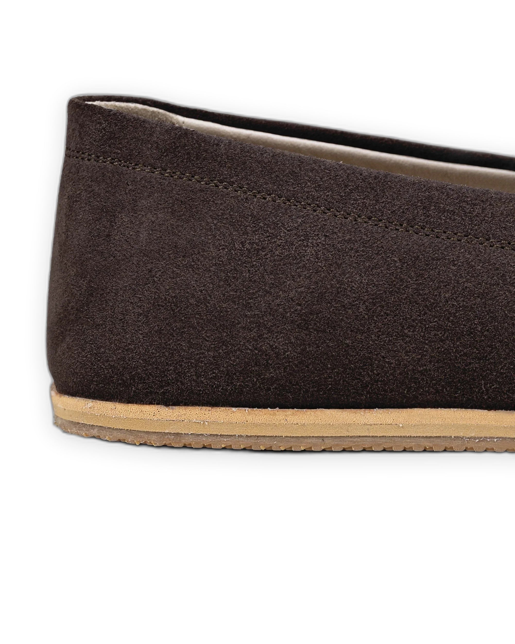 Close-up calf leather - Brown Suede Barefoot Shoes Detail | Bespoky