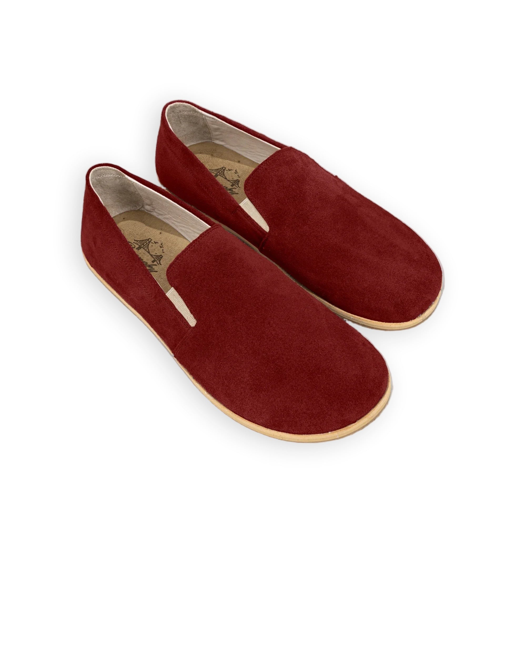 Men's Burgundy Suede Barefoot Shoes - Handcrafted Calf Leather Wide Toe Box | Bespoky