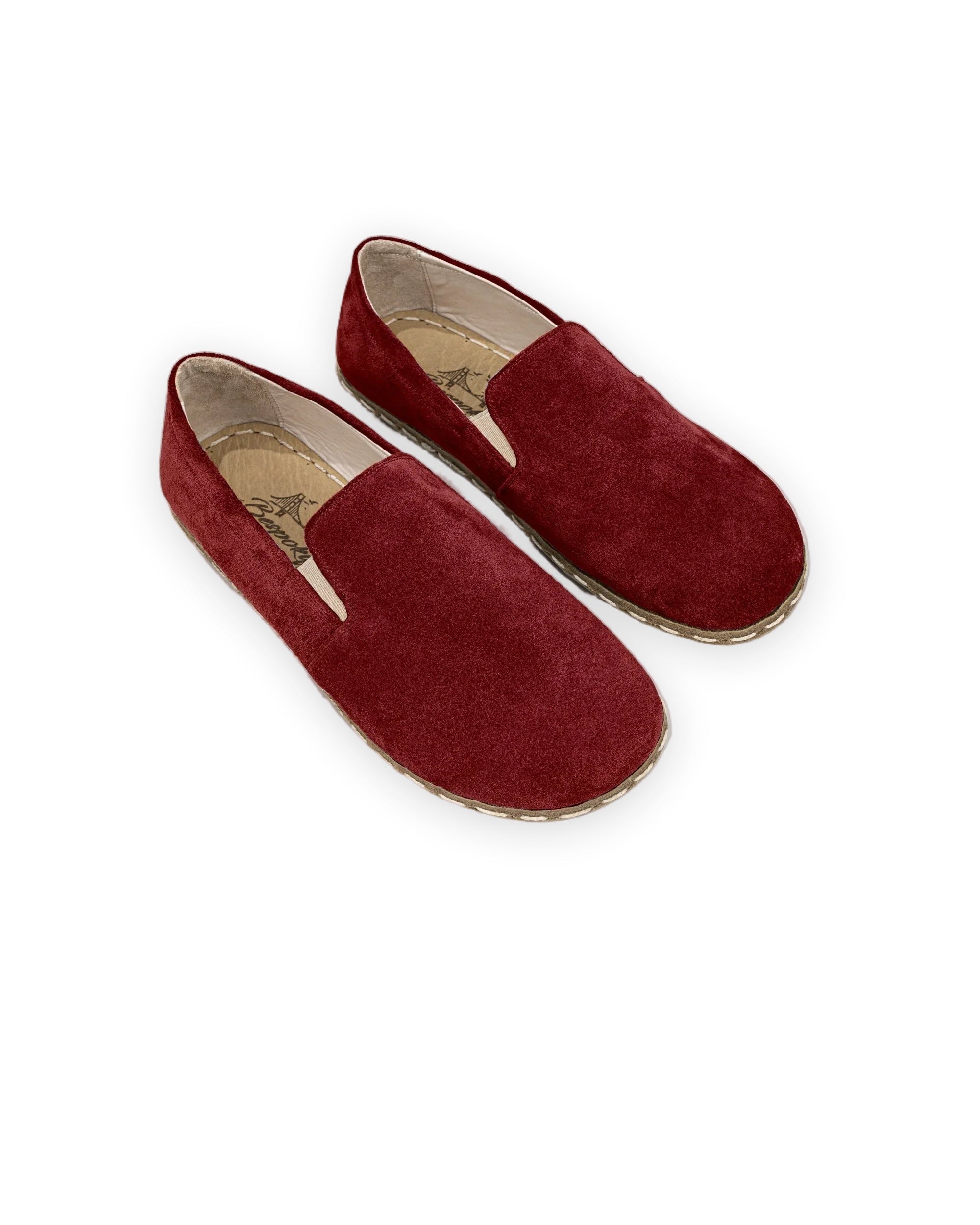 Men's Burgundy Suede Barefoot Shoes - Handcrafted Calf Leather Wide Toe Box | Bespoky